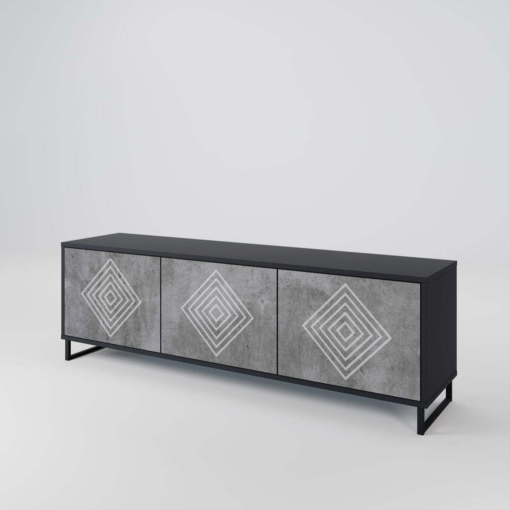 Βάση τηλεόρασης POLYGONAL ARTISTRY με 3 πόρτες σε μαύρο φινίρισμα