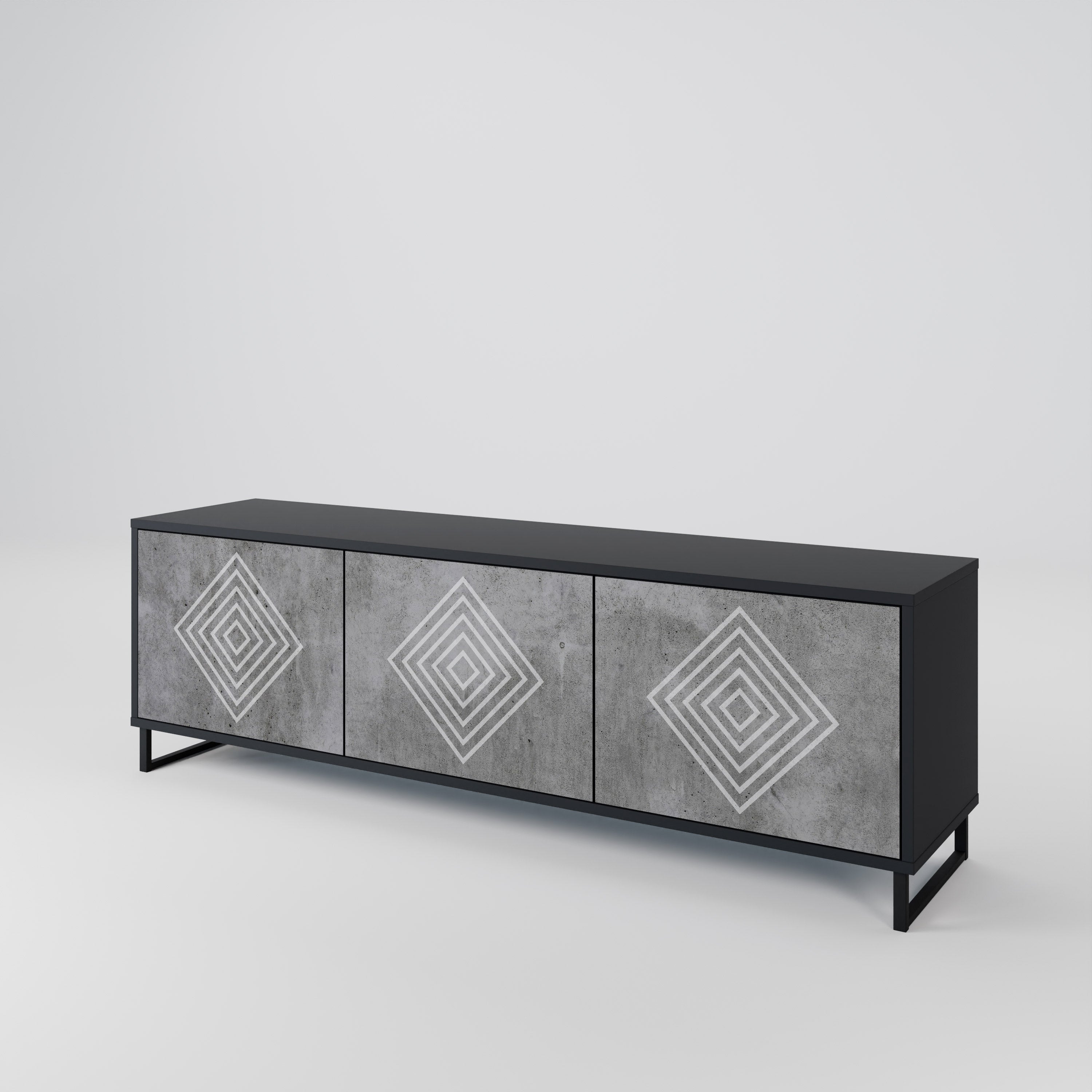 Βάση τηλεόρασης POLYGONAL ARTISTRY με 3 πόρτες σε μαύρο φινίρισμα