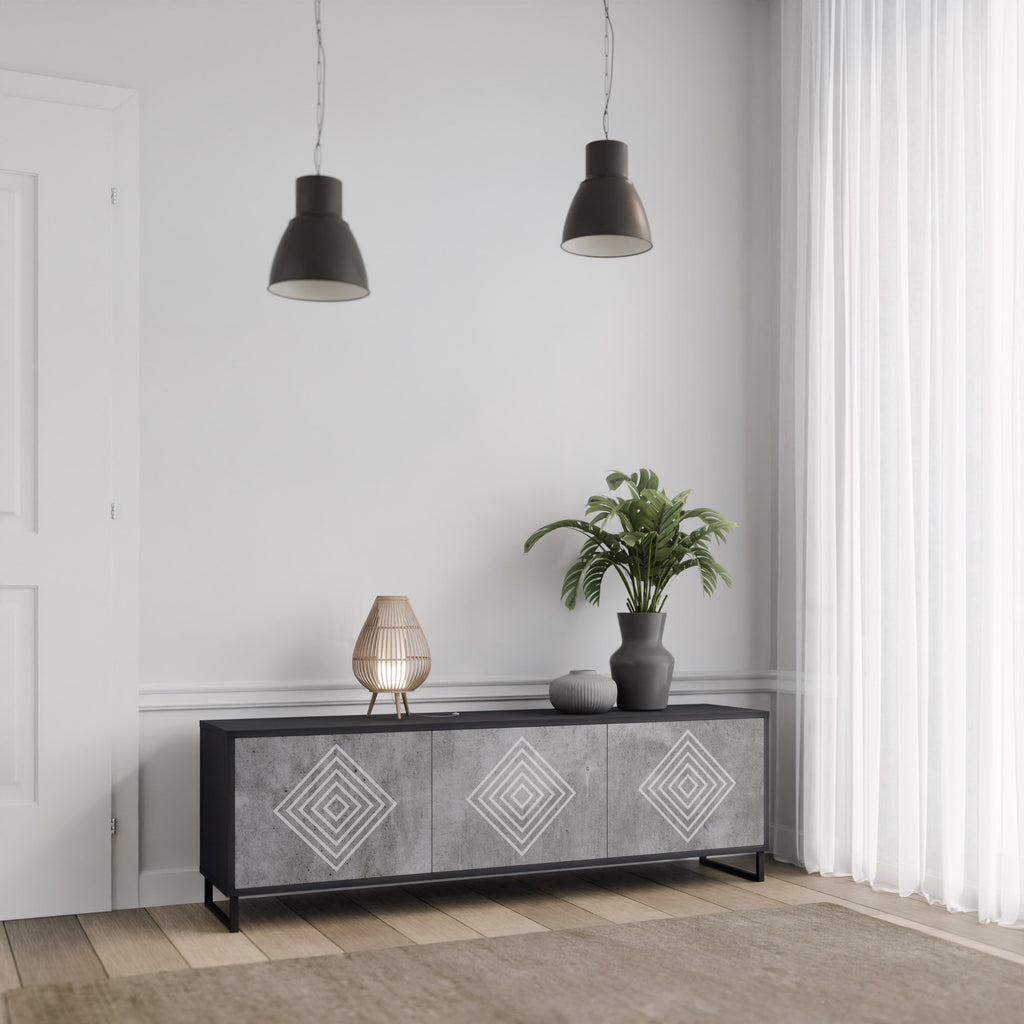 Βάση τηλεόρασης POLYGONAL ARTISTRY με 3 πόρτες σε μαύρο φινίρισμα