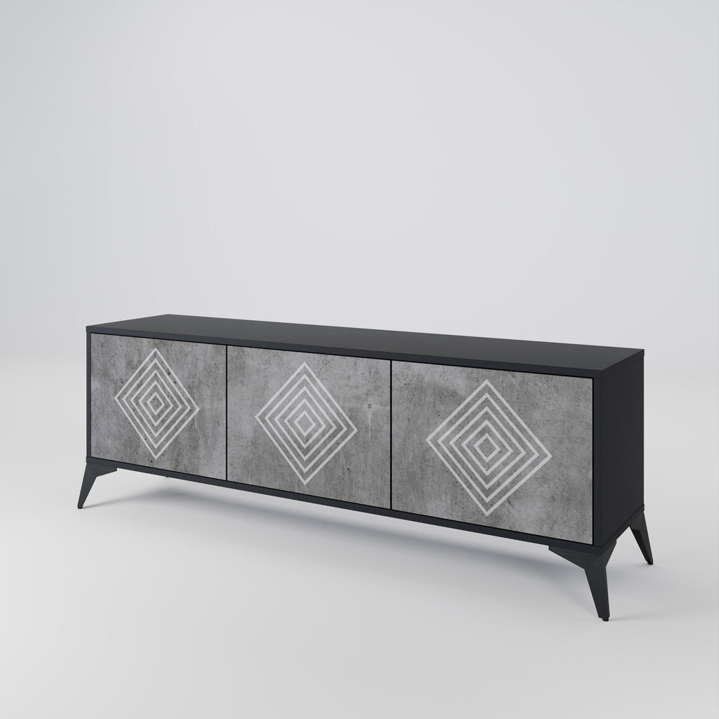Βάση τηλεόρασης POLYGONAL ARTISTRY με 3 πόρτες σε μαύρο φινίρισμα