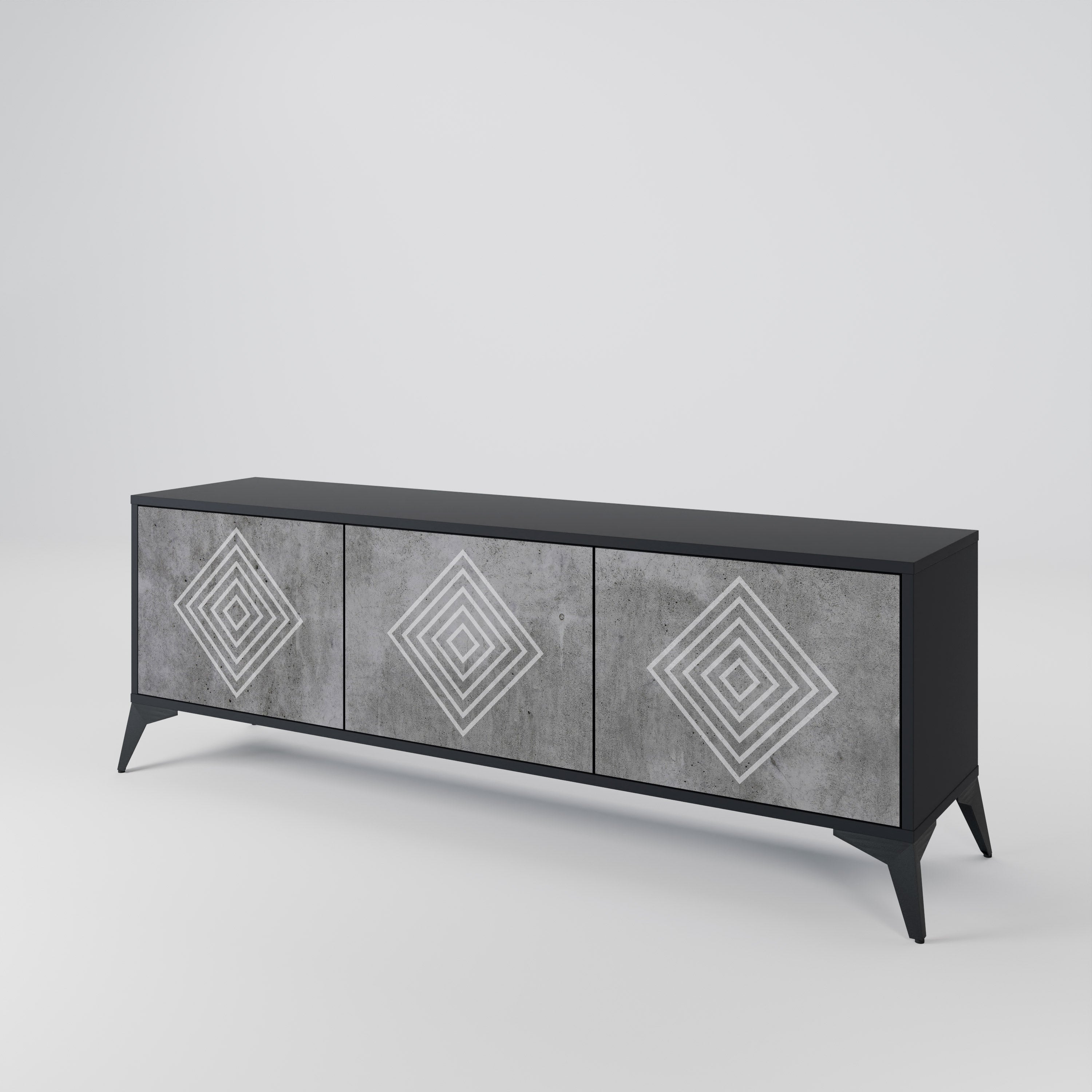 Βάση τηλεόρασης POLYGONAL ARTISTRY με 3 πόρτες σε μαύρο φινίρισμα