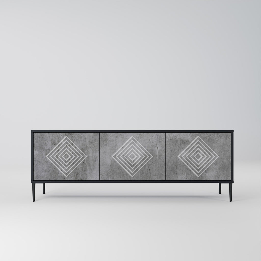 Βάση τηλεόρασης POLYGONAL ARTISTRY με 3 πόρτες σε μαύρο φινίρισμα