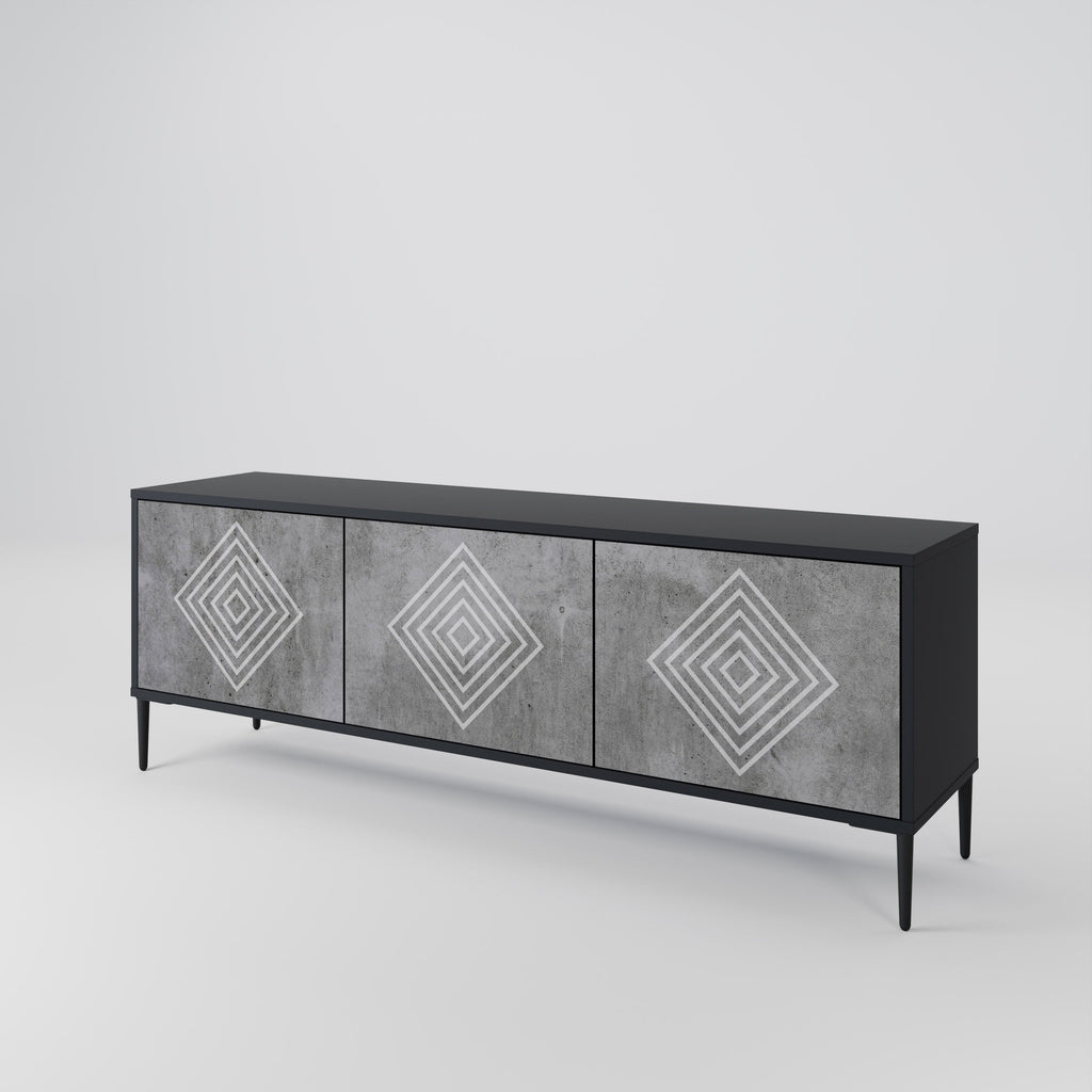 Βάση τηλεόρασης POLYGONAL ARTISTRY με 3 πόρτες σε μαύρο φινίρισμα