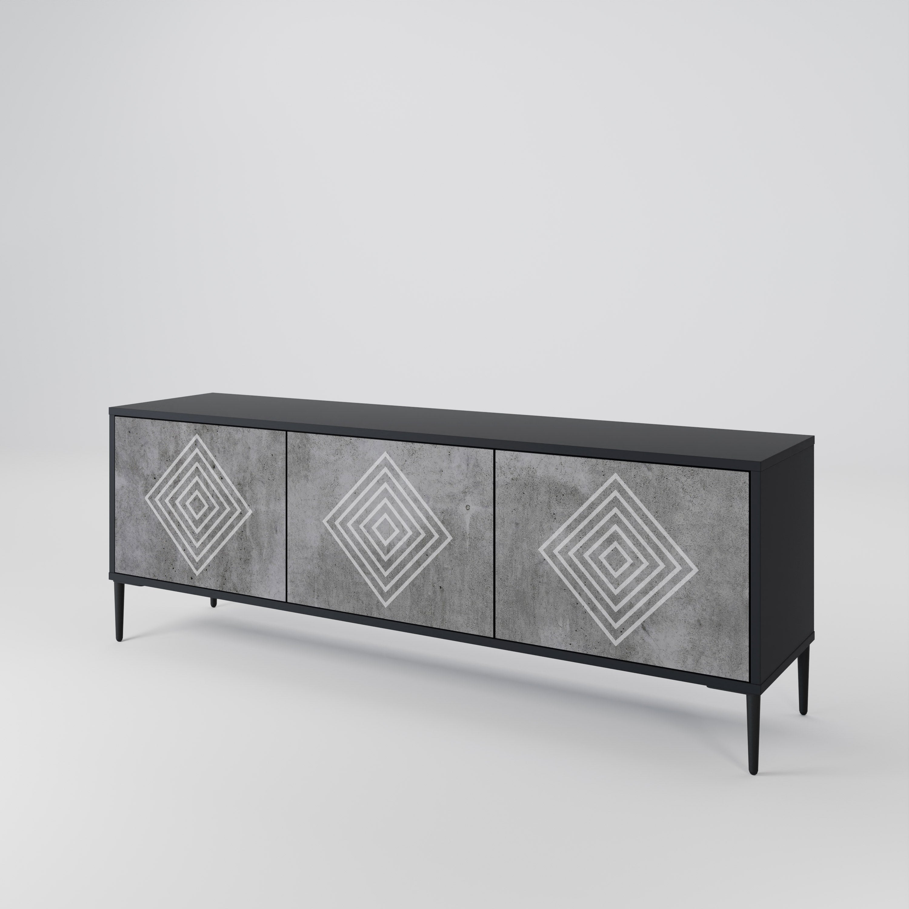 Βάση τηλεόρασης POLYGONAL ARTISTRY με 3 πόρτες σε μαύρο φινίρισμα