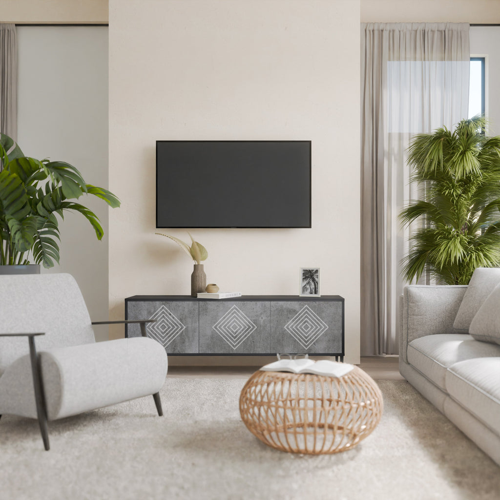 Βάση τηλεόρασης POLYGONAL ARTISTRY με 3 πόρτες σε μαύρο φινίρισμα