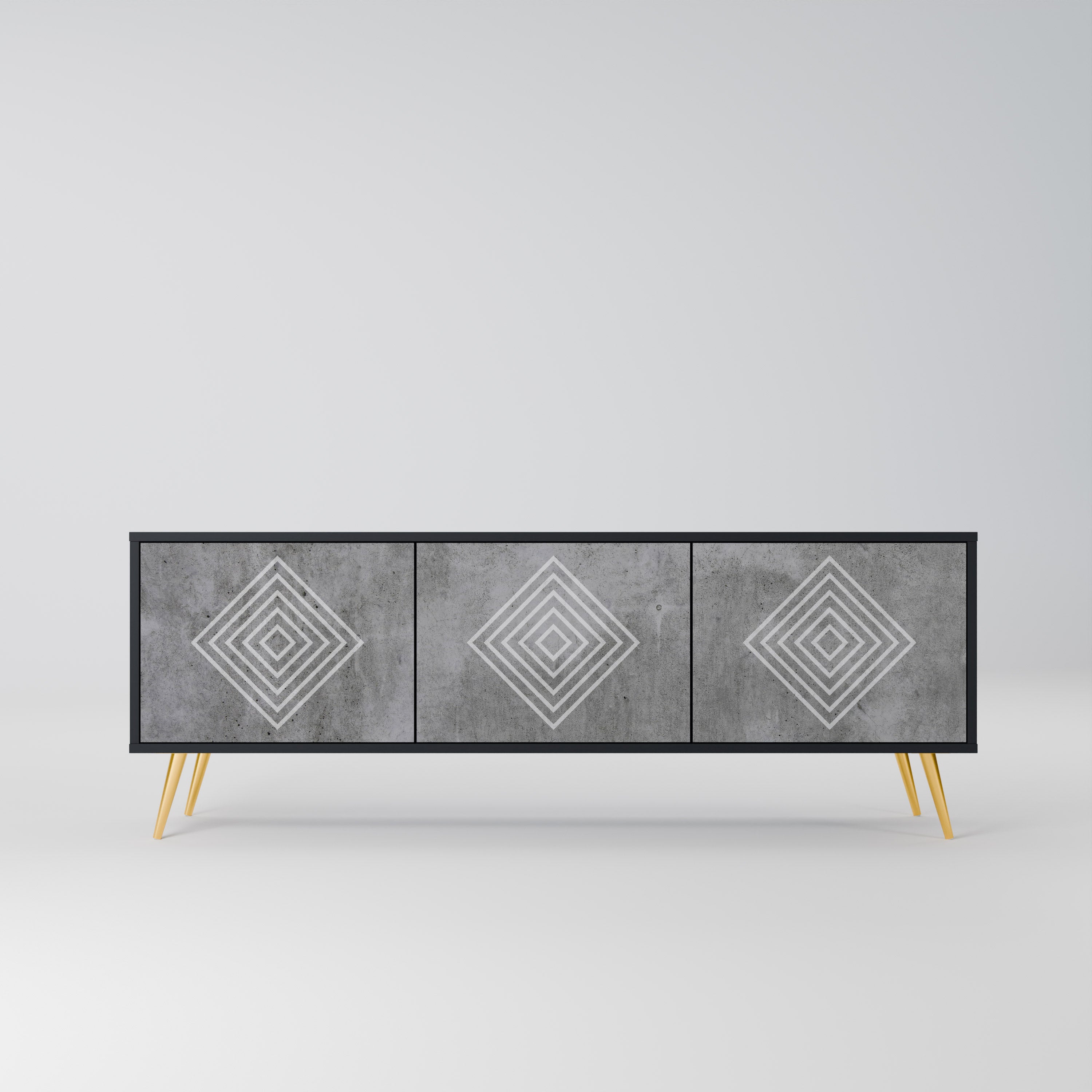 Βάση τηλεόρασης POLYGONAL ARTISTRY με 3 πόρτες σε μαύρο φινίρισμα