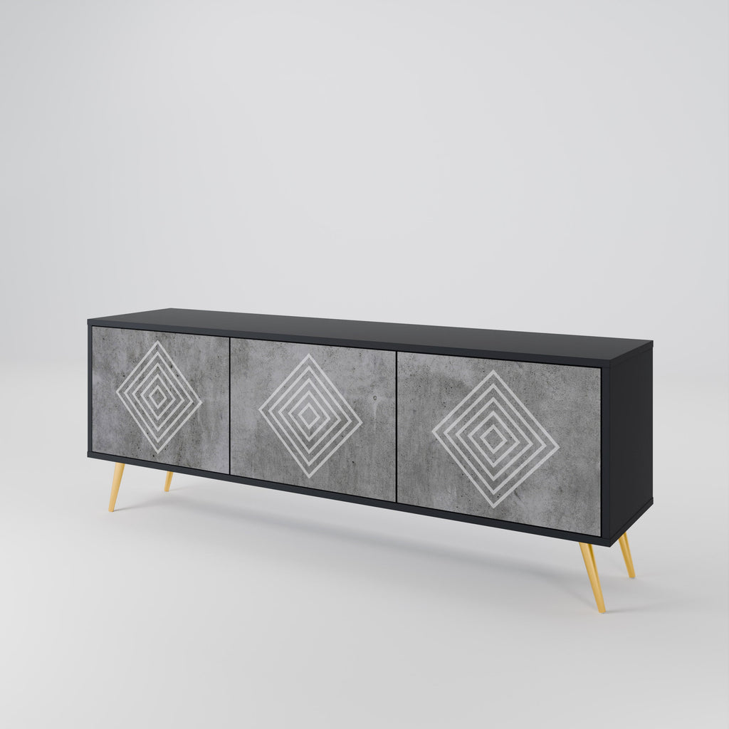 Βάση τηλεόρασης POLYGONAL ARTISTRY με 3 πόρτες σε μαύρο φινίρισμα