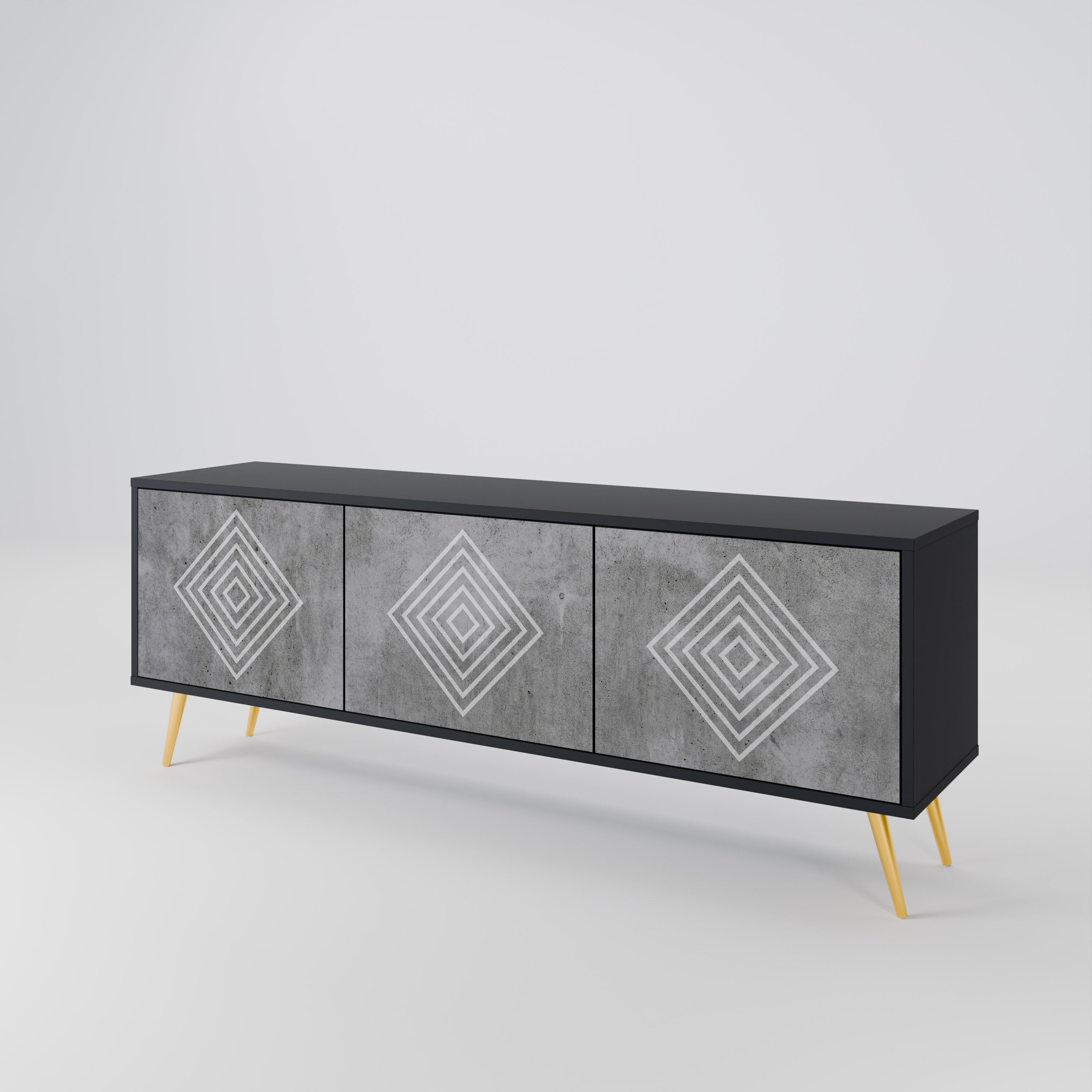 Βάση τηλεόρασης POLYGONAL ARTISTRY με 3 πόρτες σε μαύρο φινίρισμα