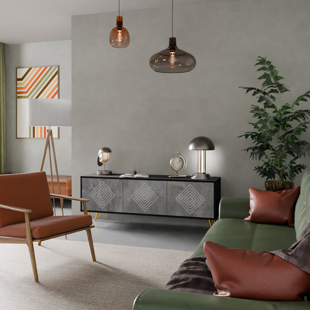 Βάση τηλεόρασης POLYGONAL ARTISTRY με 3 πόρτες σε μαύρο φινίρισμα