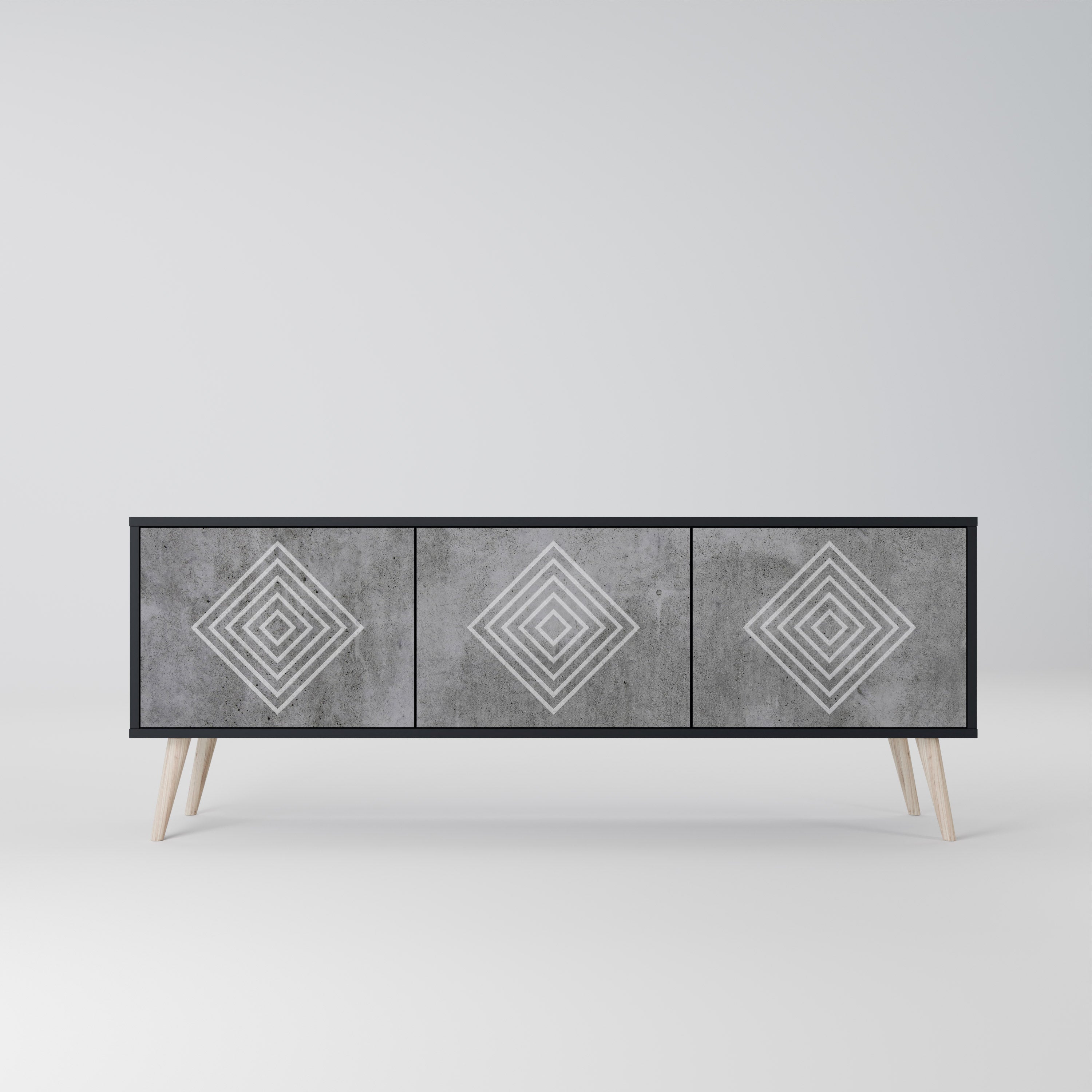 Βάση τηλεόρασης POLYGONAL ARTISTRY με 3 πόρτες σε μαύρο φινίρισμα