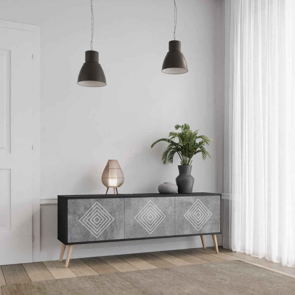 Βάση τηλεόρασης POLYGONAL ARTISTRY με 3 πόρτες σε μαύρο φινίρισμα
