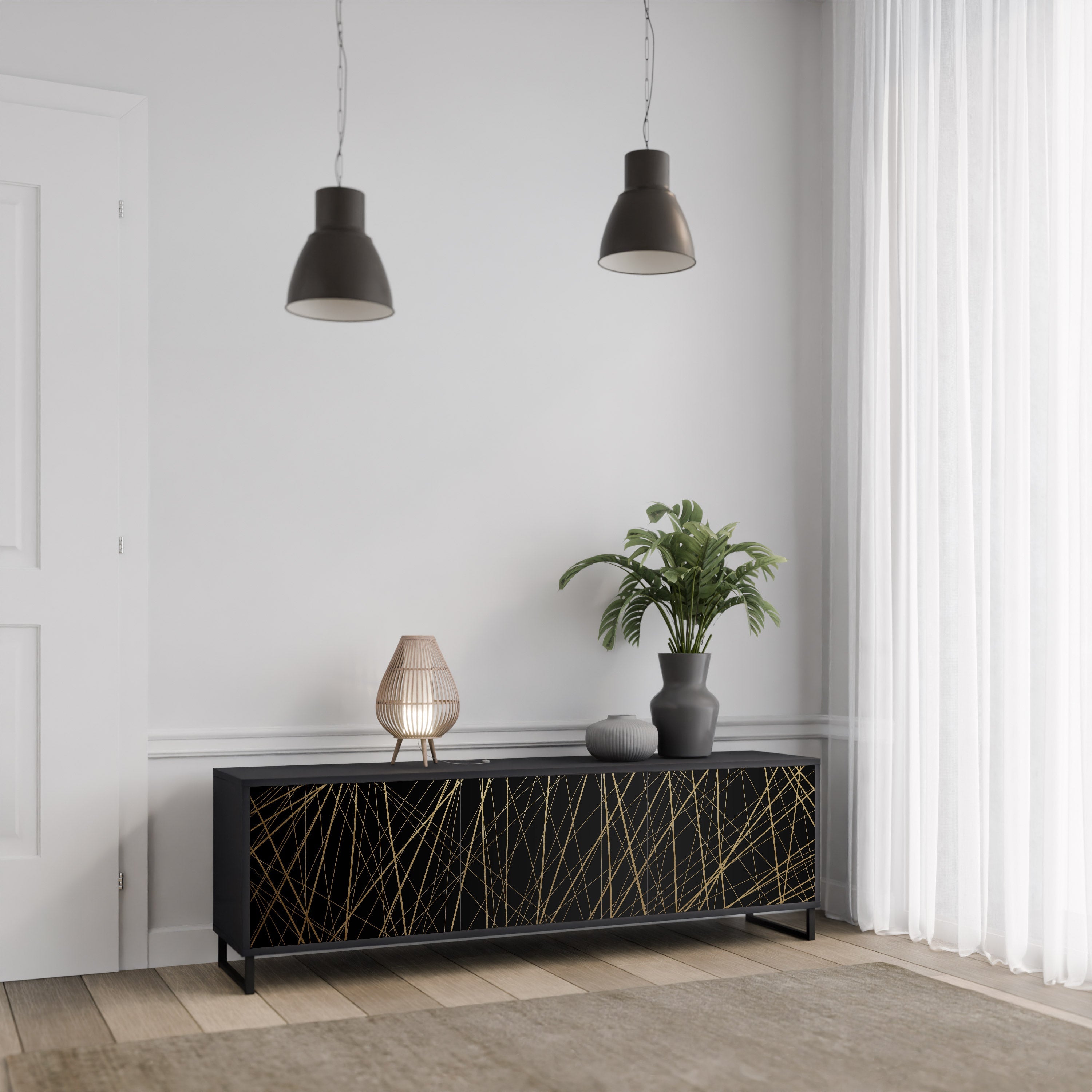 Βάση τηλεόρασης BRIGHT MESH με 3 πόρτες σε μαύρο φινίρισμα