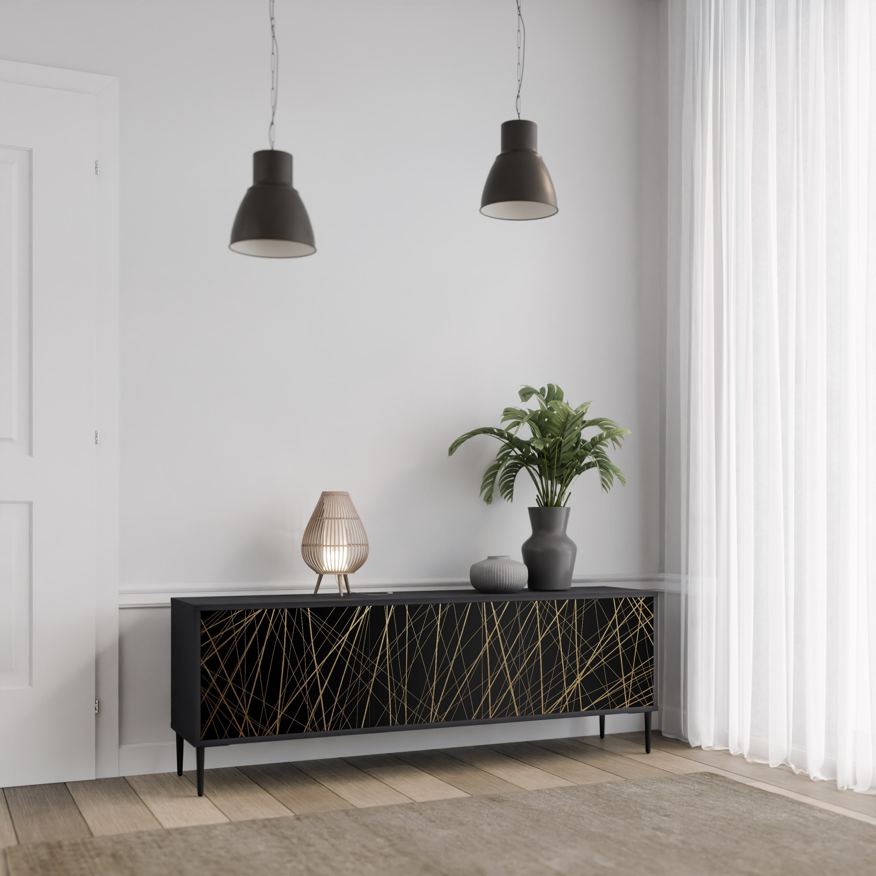Βάση τηλεόρασης BRIGHT MESH με 3 πόρτες σε μαύρο φινίρισμα