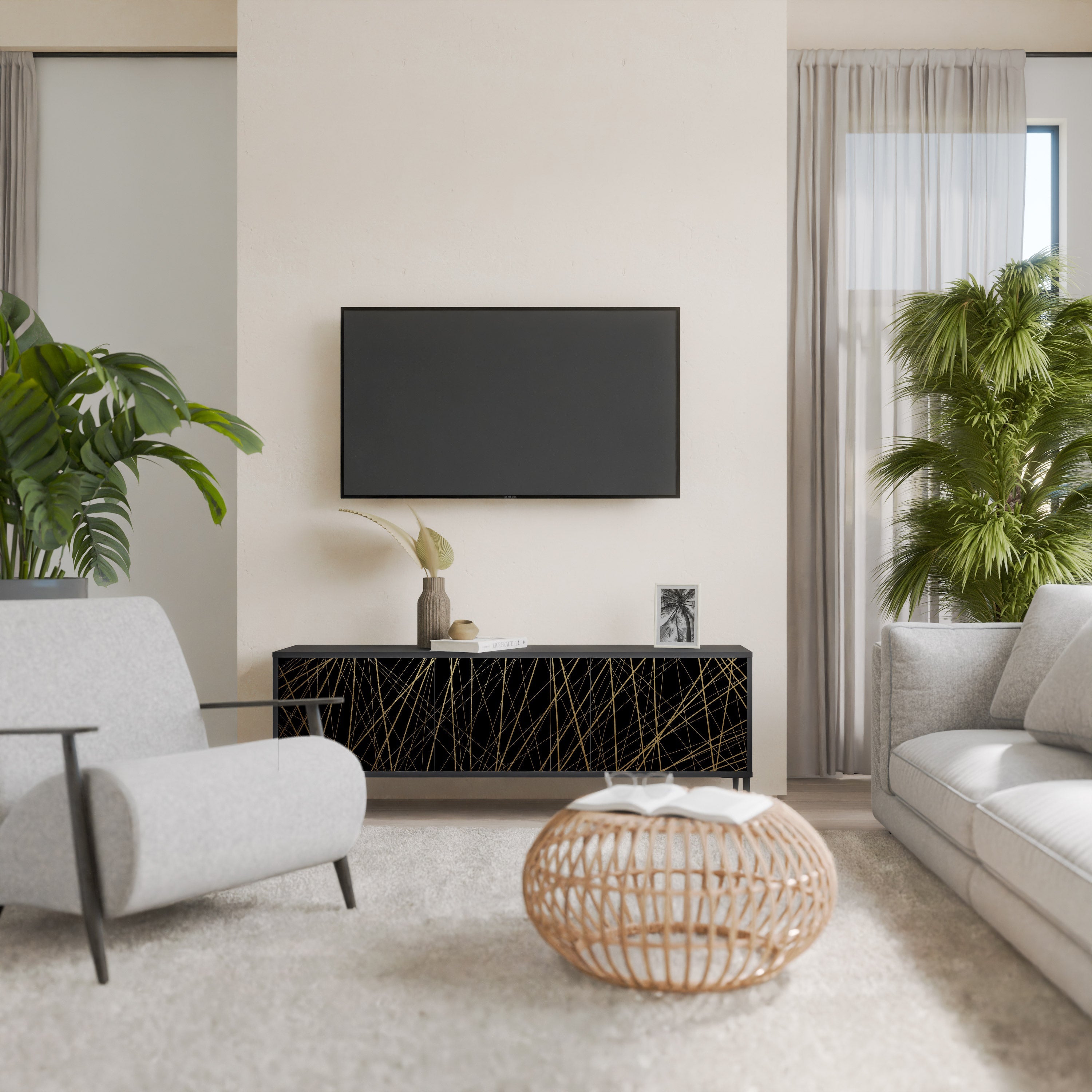 Βάση τηλεόρασης BRIGHT MESH με 3 πόρτες σε μαύρο φινίρισμα