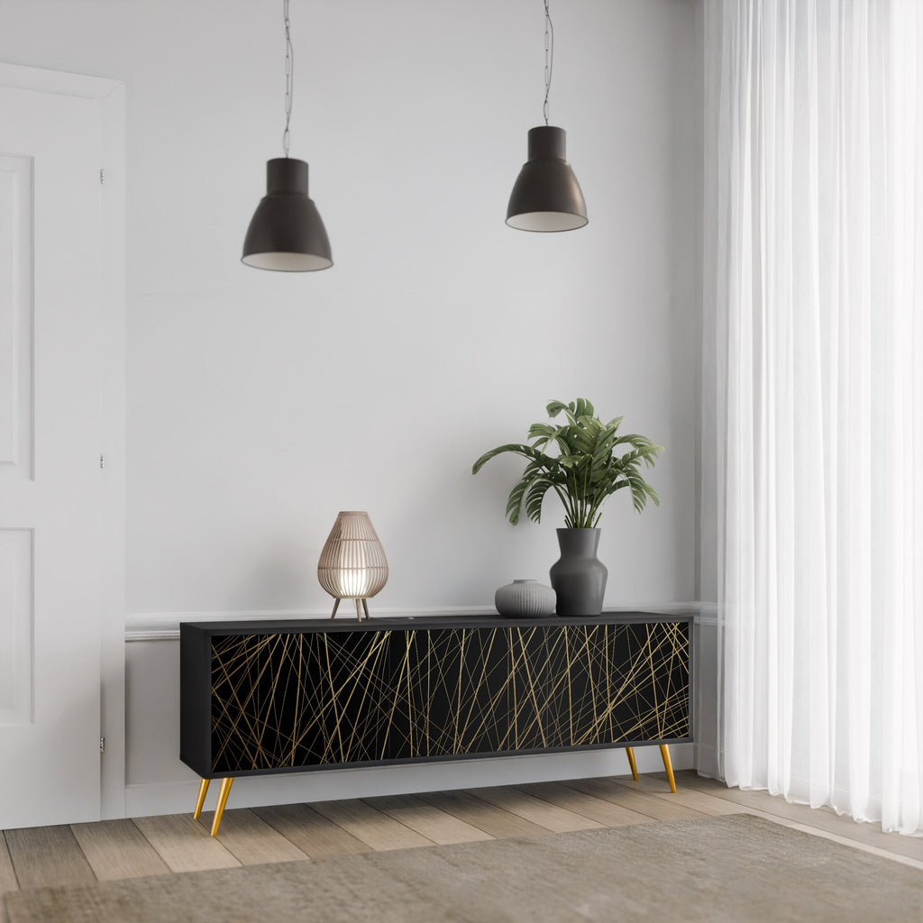 Βάση τηλεόρασης BRIGHT MESH με 3 πόρτες σε μαύρο φινίρισμα