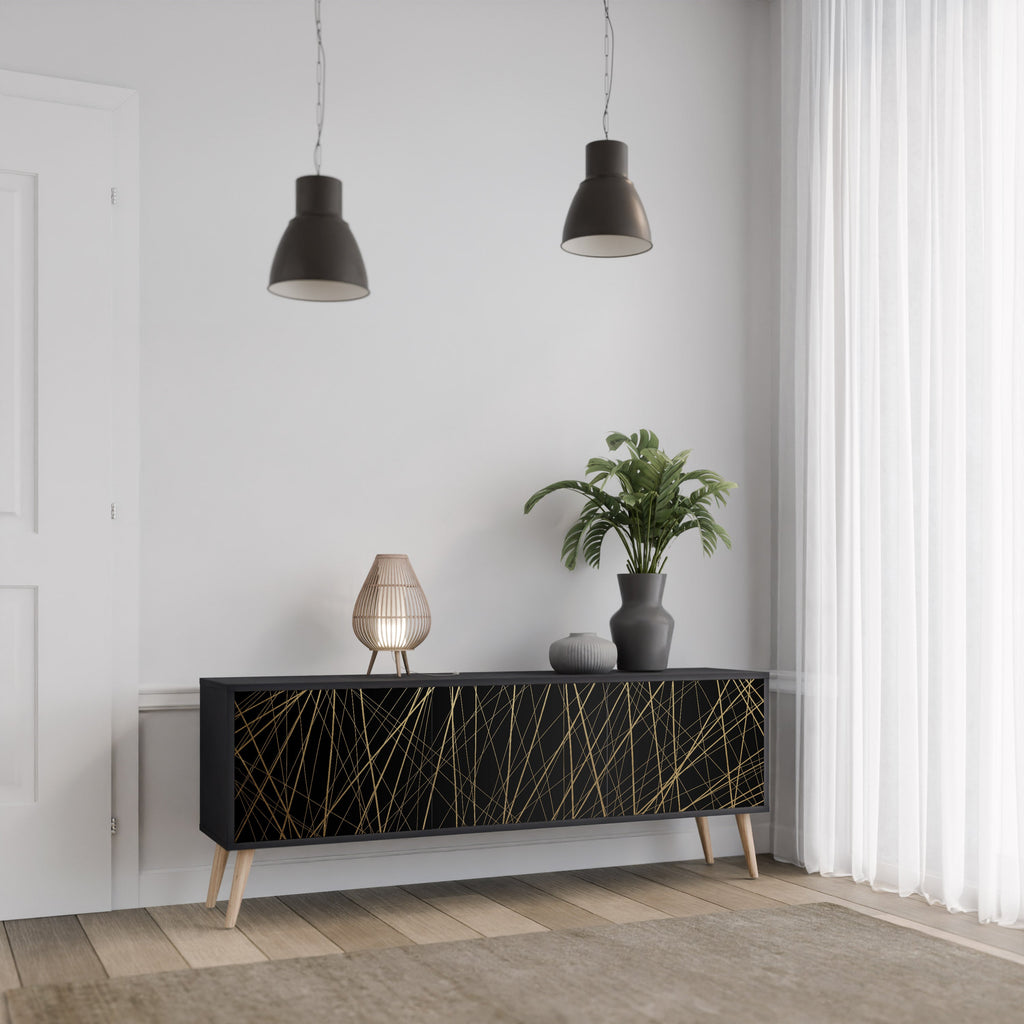 Βάση τηλεόρασης BRIGHT MESH με 3 πόρτες σε μαύρο φινίρισμα