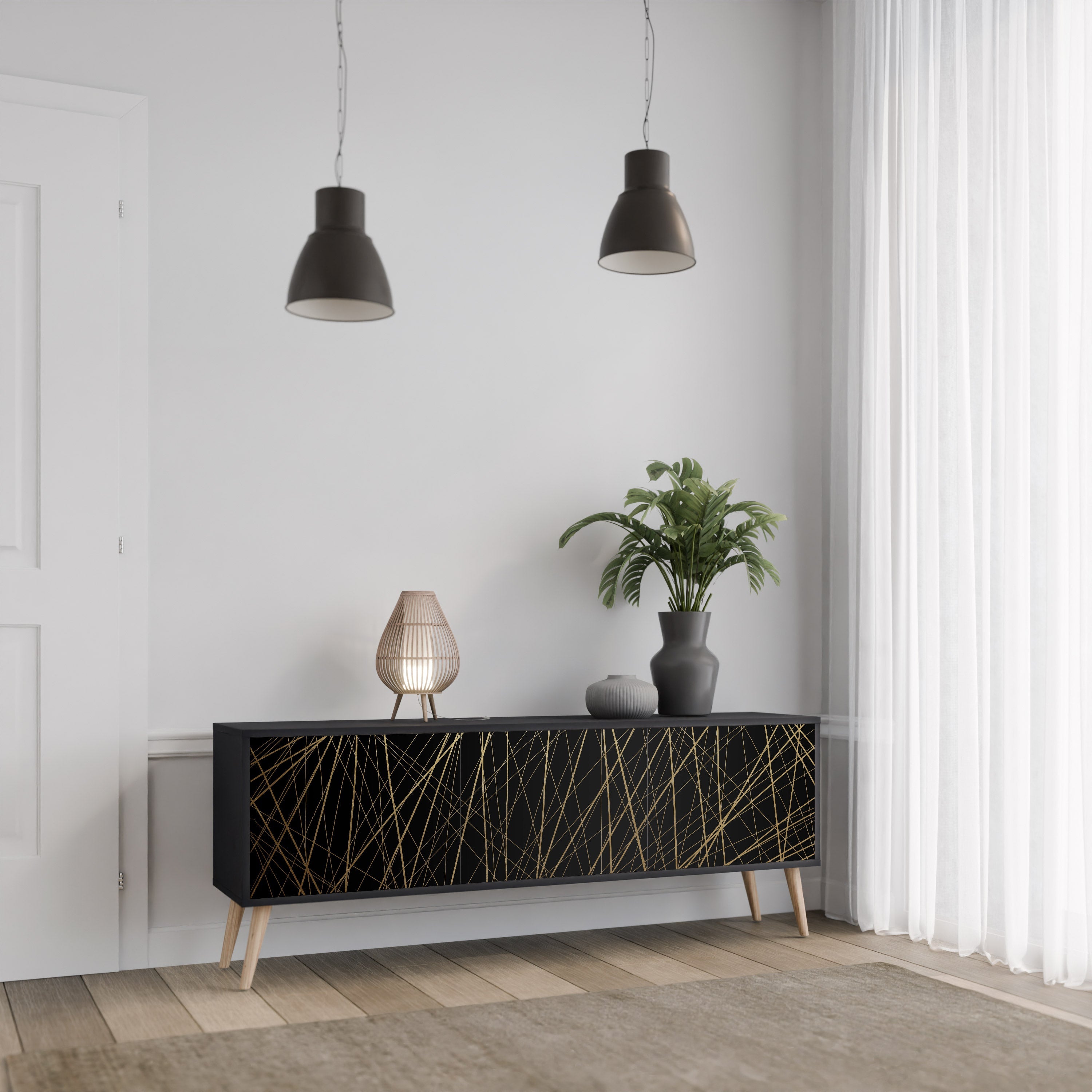 Βάση τηλεόρασης BRIGHT MESH με 3 πόρτες σε μαύρο φινίρισμα
