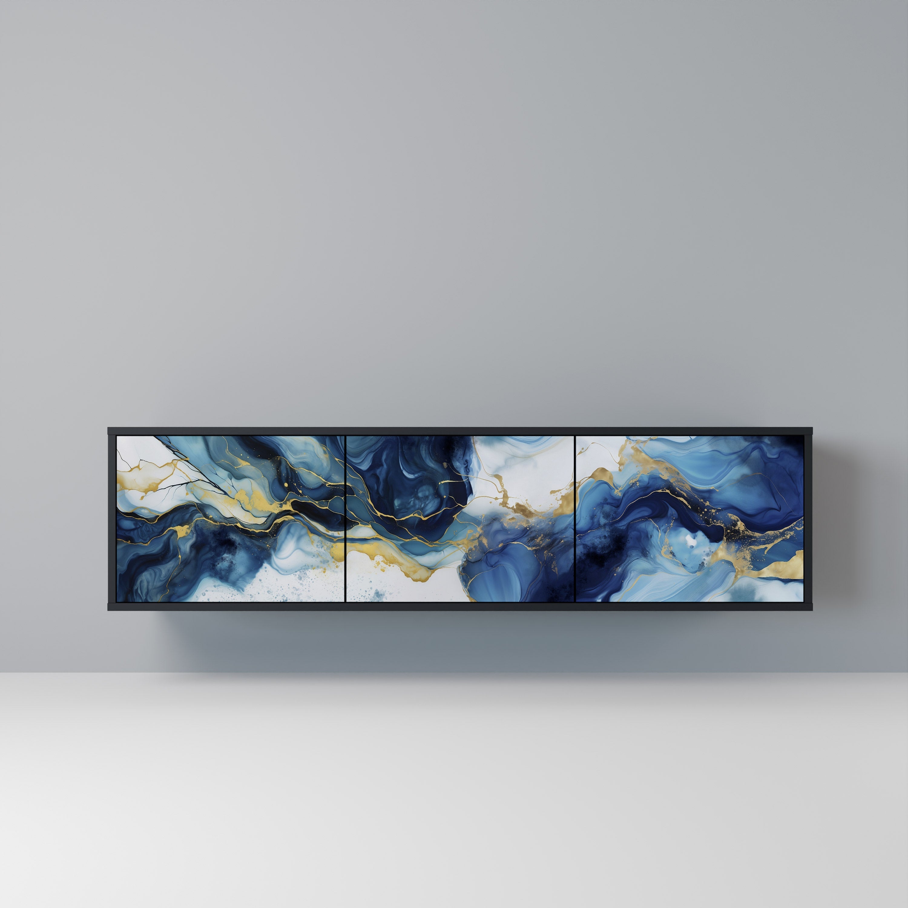 Βάση τηλεόρασης INKY MARBLE 3 πορτών σε μαύρο φινίρισμα