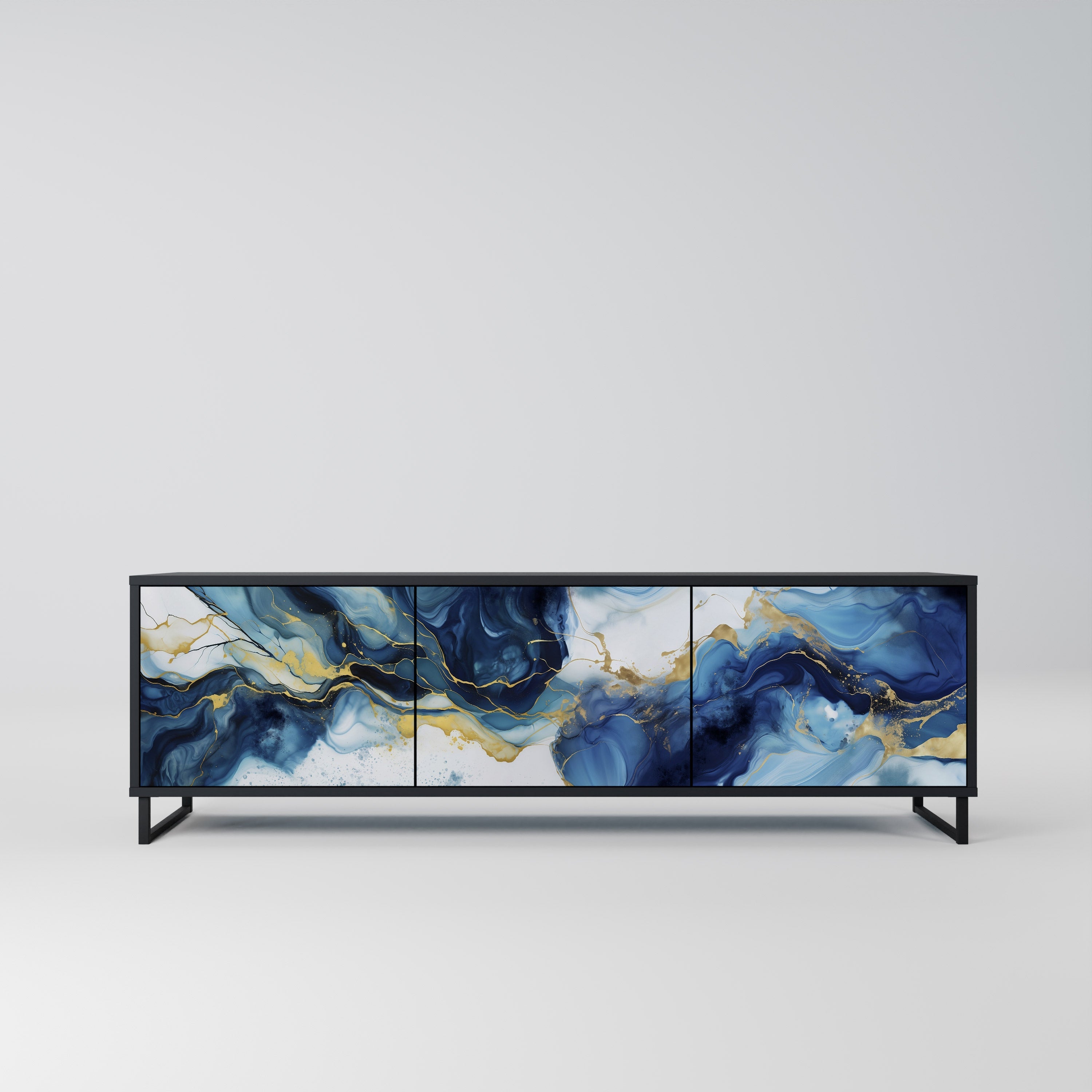 Βάση τηλεόρασης INKY MARBLE 3 πορτών σε μαύρο φινίρισμα
