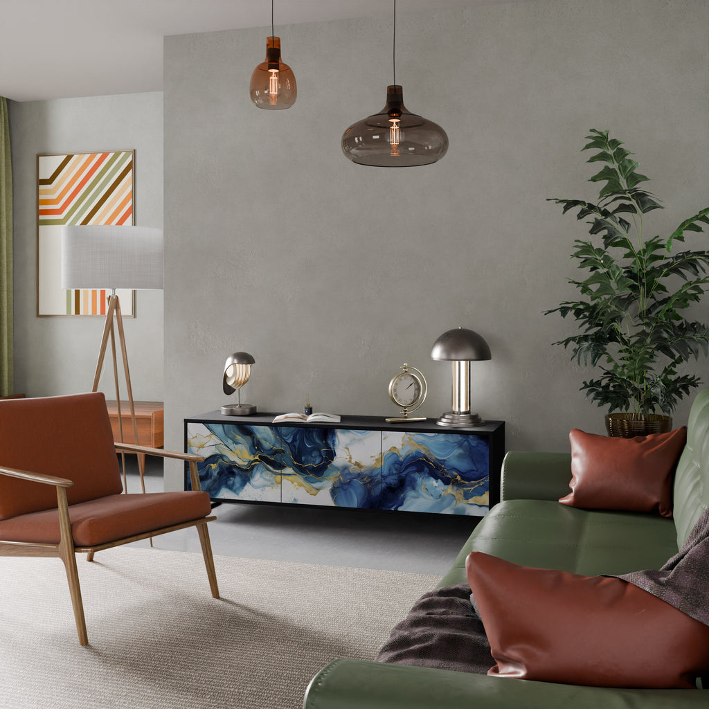 Βάση τηλεόρασης INKY MARBLE 3 πορτών σε μαύρο φινίρισμα