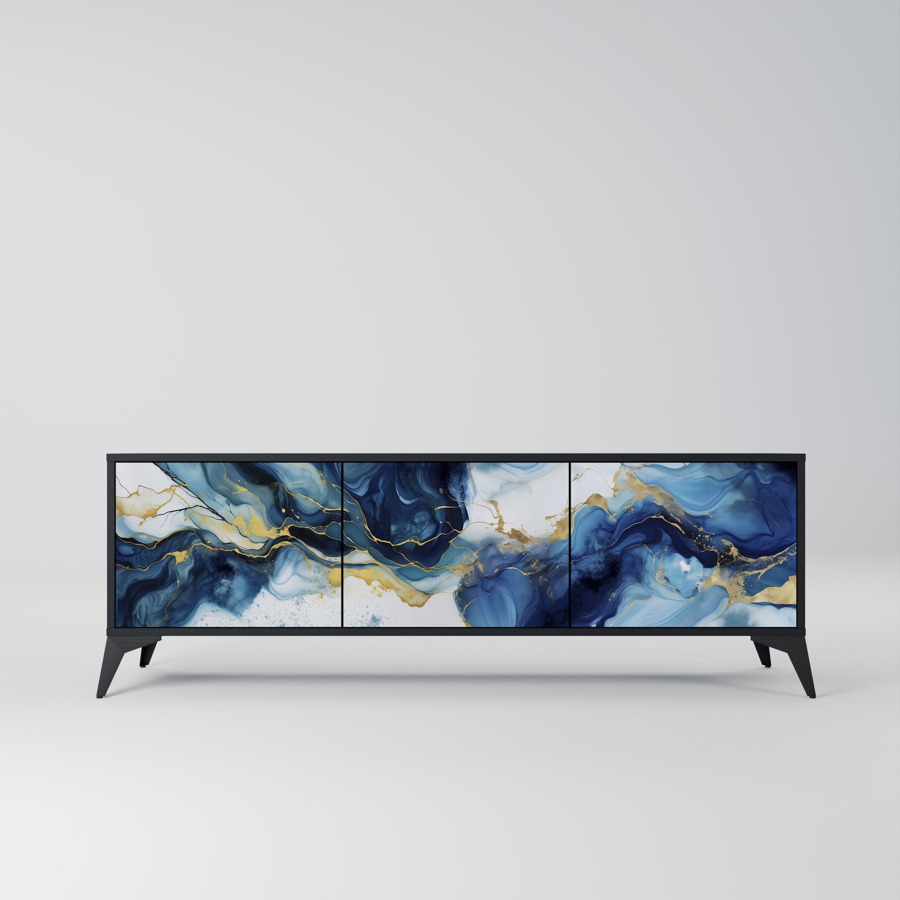 Βάση τηλεόρασης INKY MARBLE 3 πορτών σε μαύρο φινίρισμα