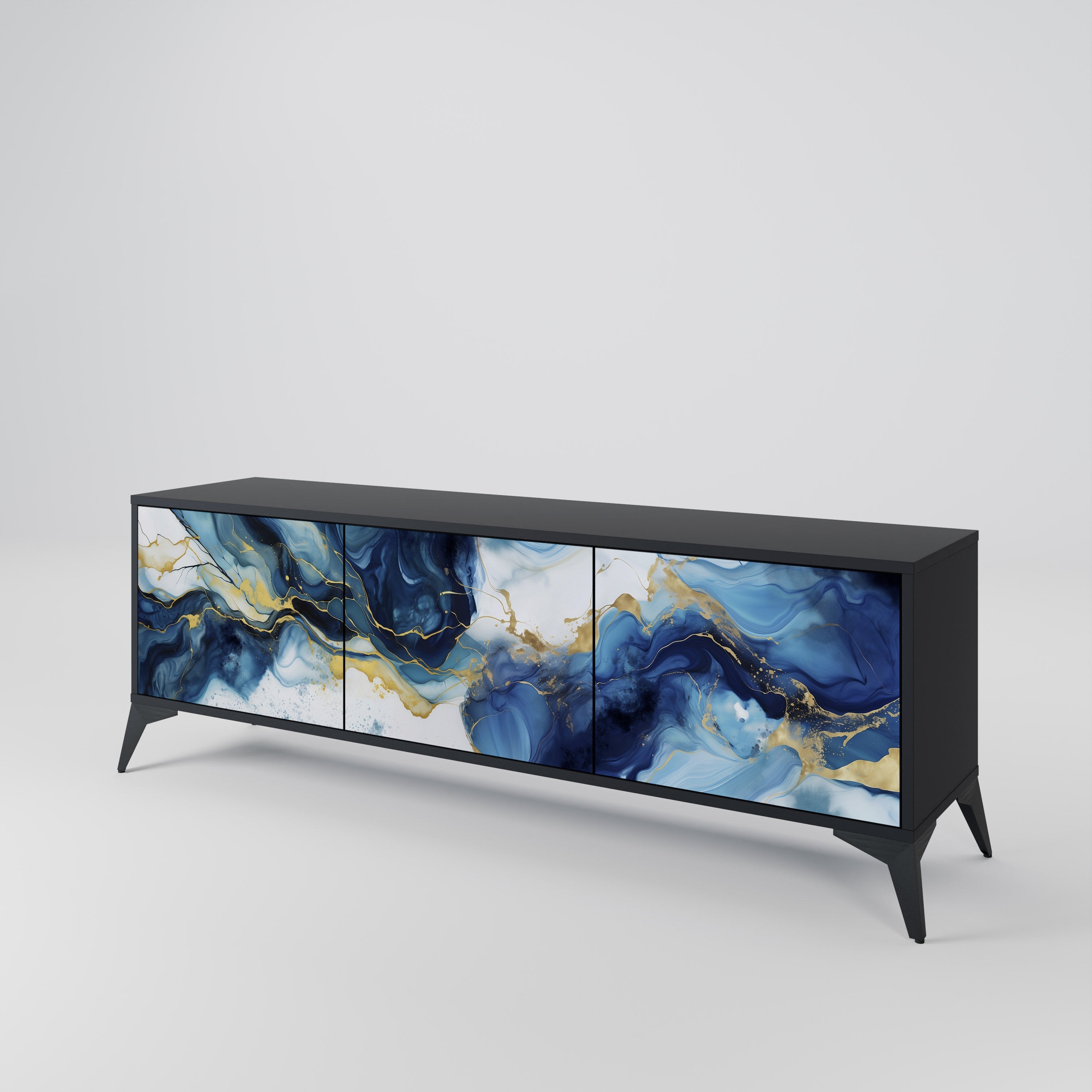 Βάση τηλεόρασης INKY MARBLE 3 πορτών σε μαύρο φινίρισμα