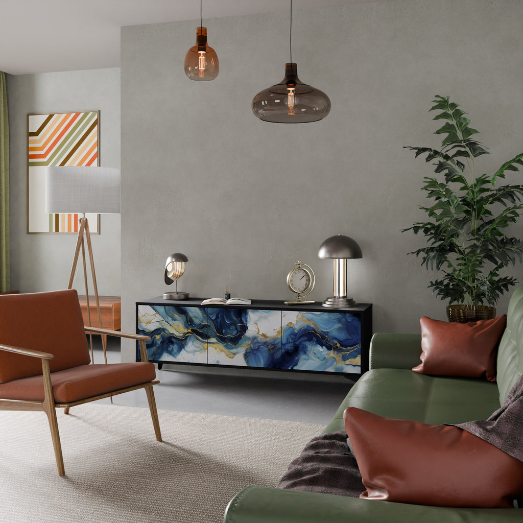 Βάση τηλεόρασης INKY MARBLE 3 πορτών σε μαύρο φινίρισμα