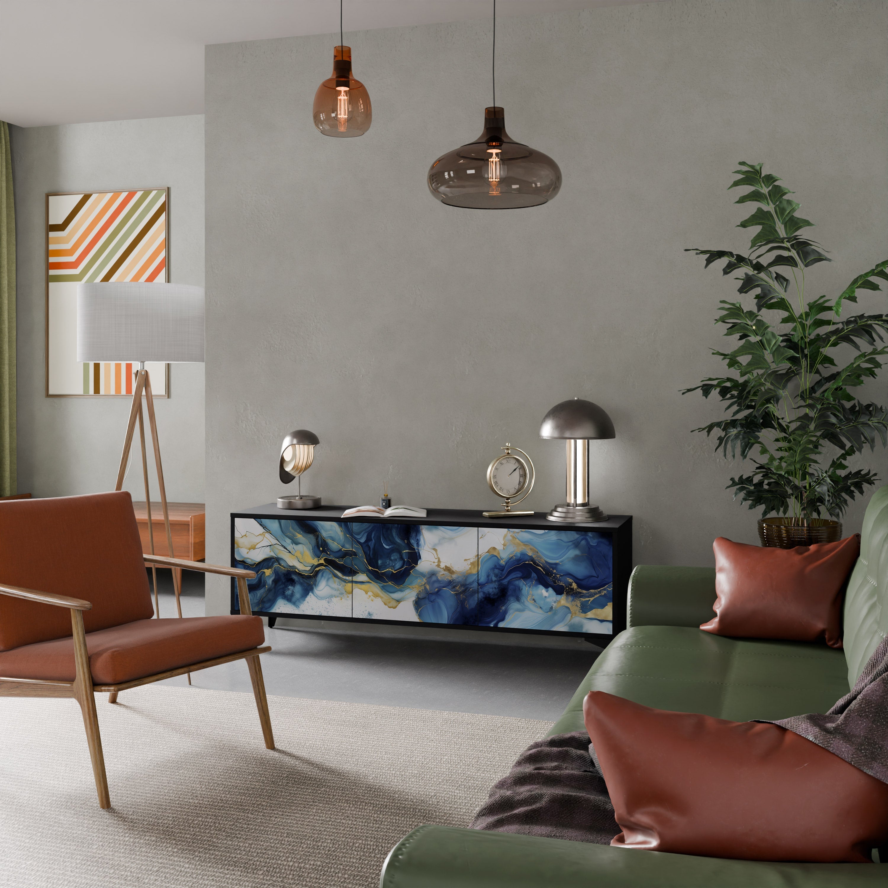 Βάση τηλεόρασης INKY MARBLE 3 πορτών σε μαύρο φινίρισμα