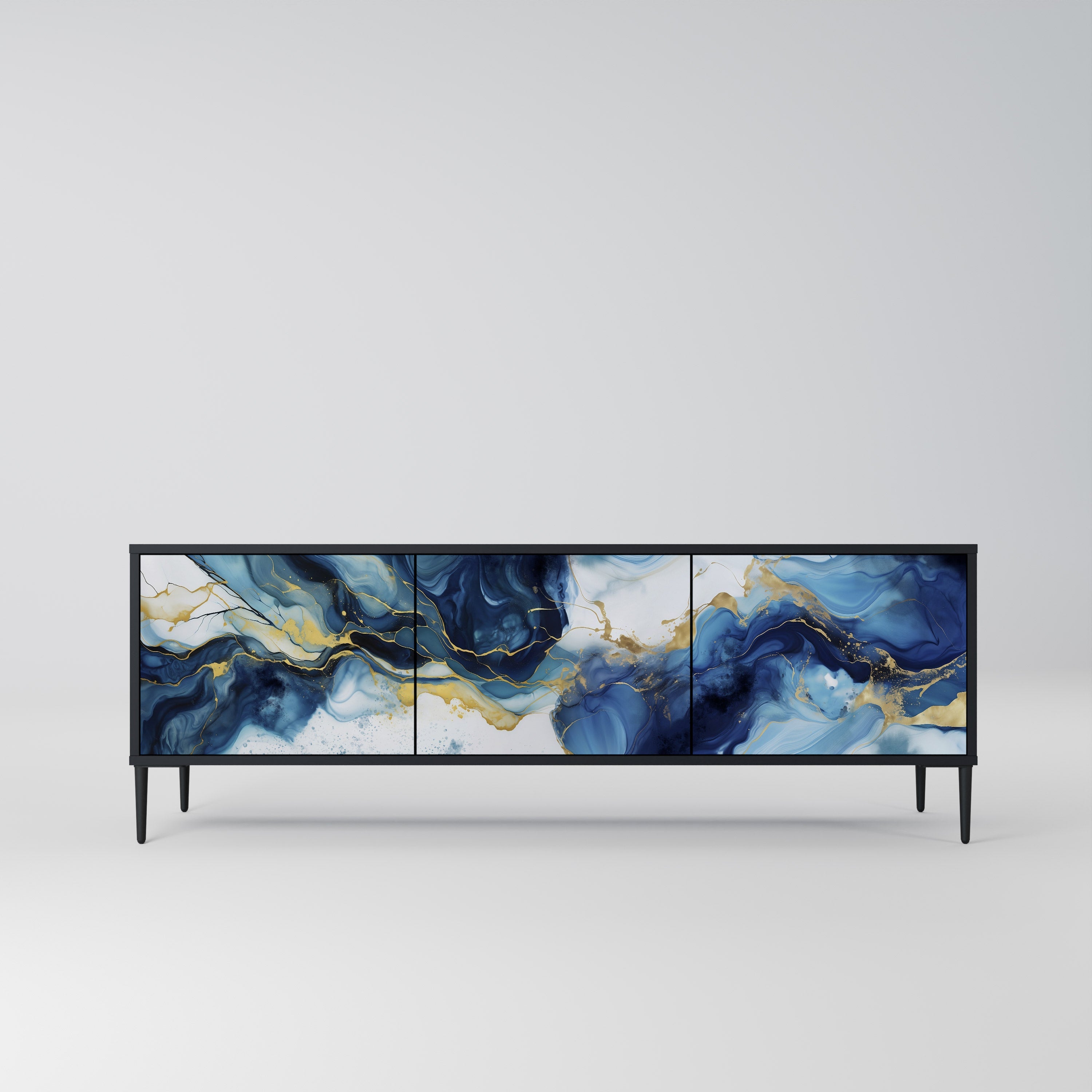 Βάση τηλεόρασης INKY MARBLE 3 πορτών σε μαύρο φινίρισμα