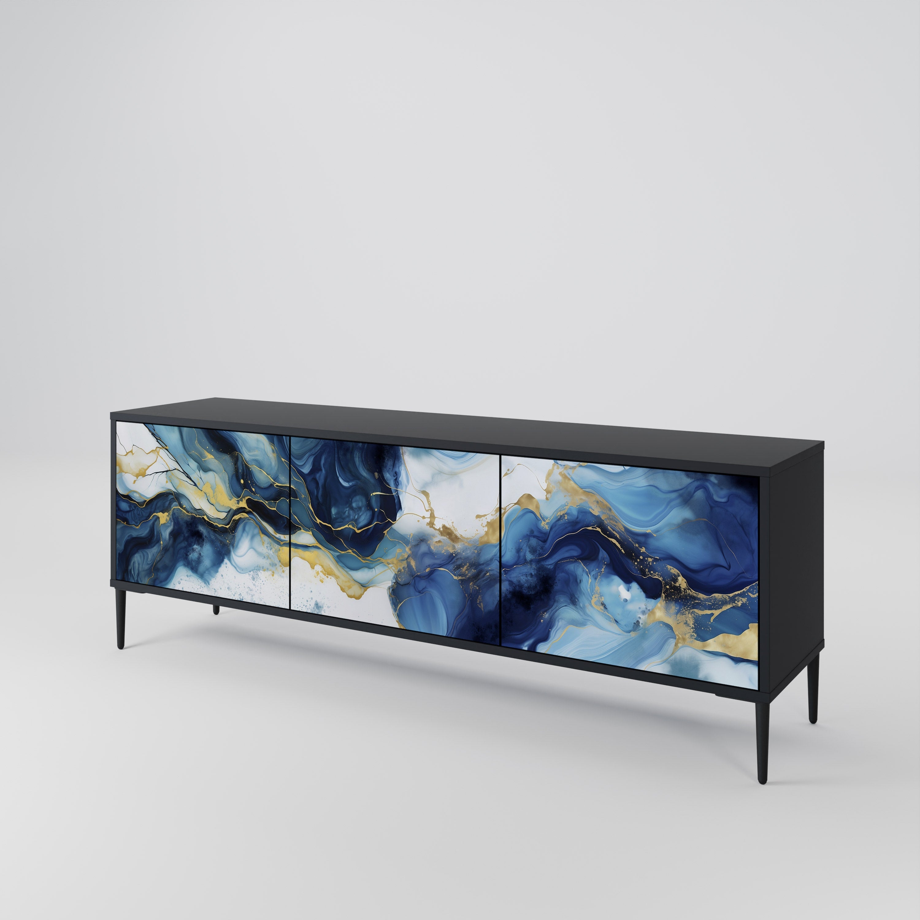Βάση τηλεόρασης INKY MARBLE 3 πορτών σε μαύρο φινίρισμα
