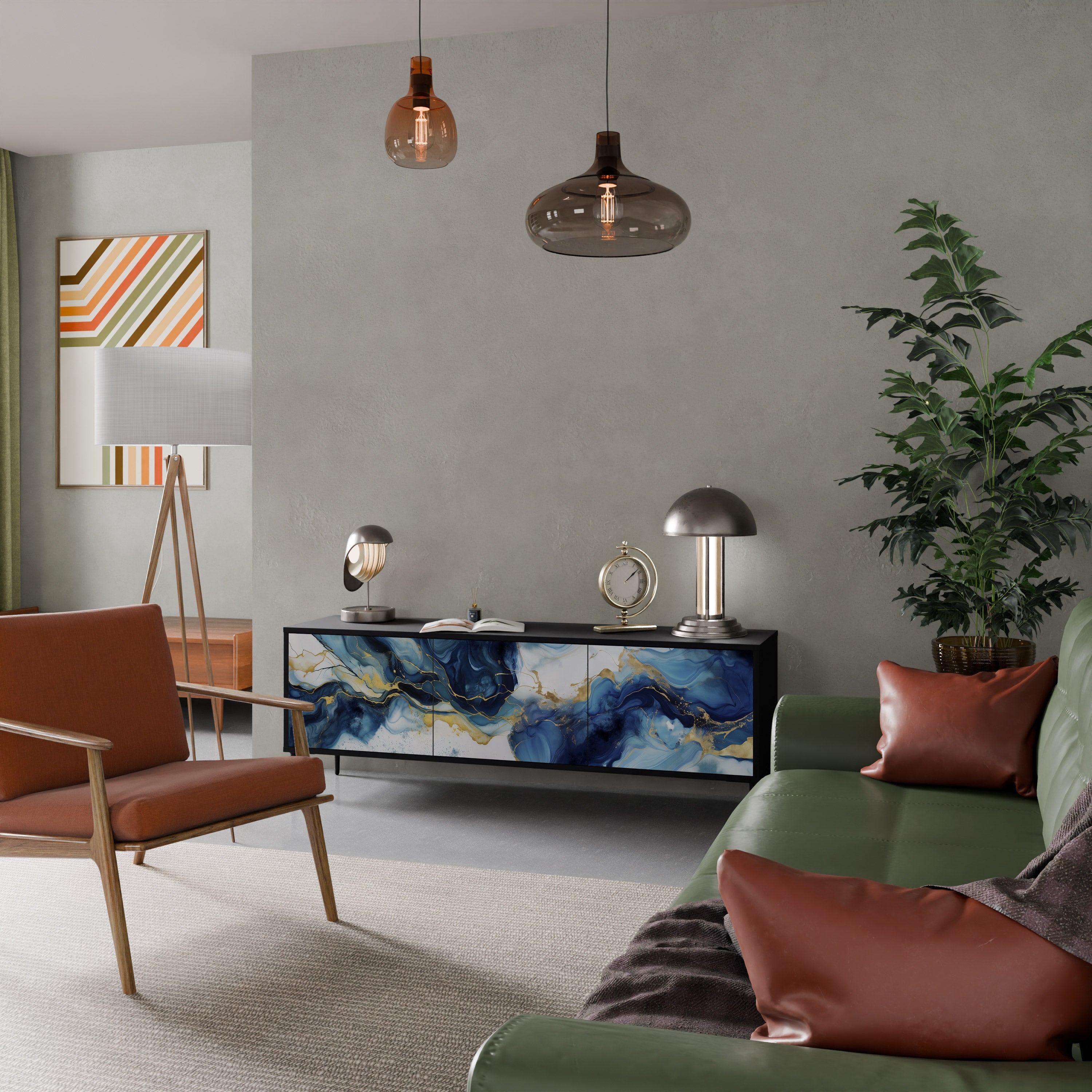 Βάση τηλεόρασης INKY MARBLE 3 πορτών σε μαύρο φινίρισμα