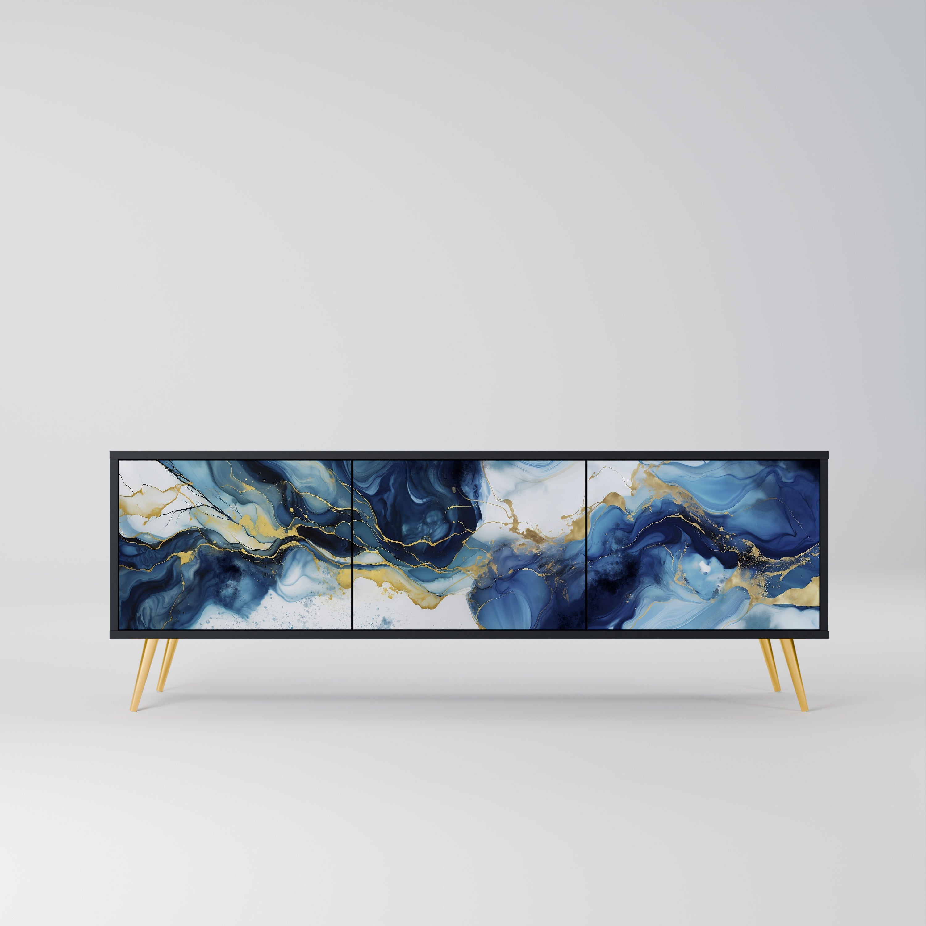 Βάση τηλεόρασης INKY MARBLE 3 πορτών σε μαύρο φινίρισμα