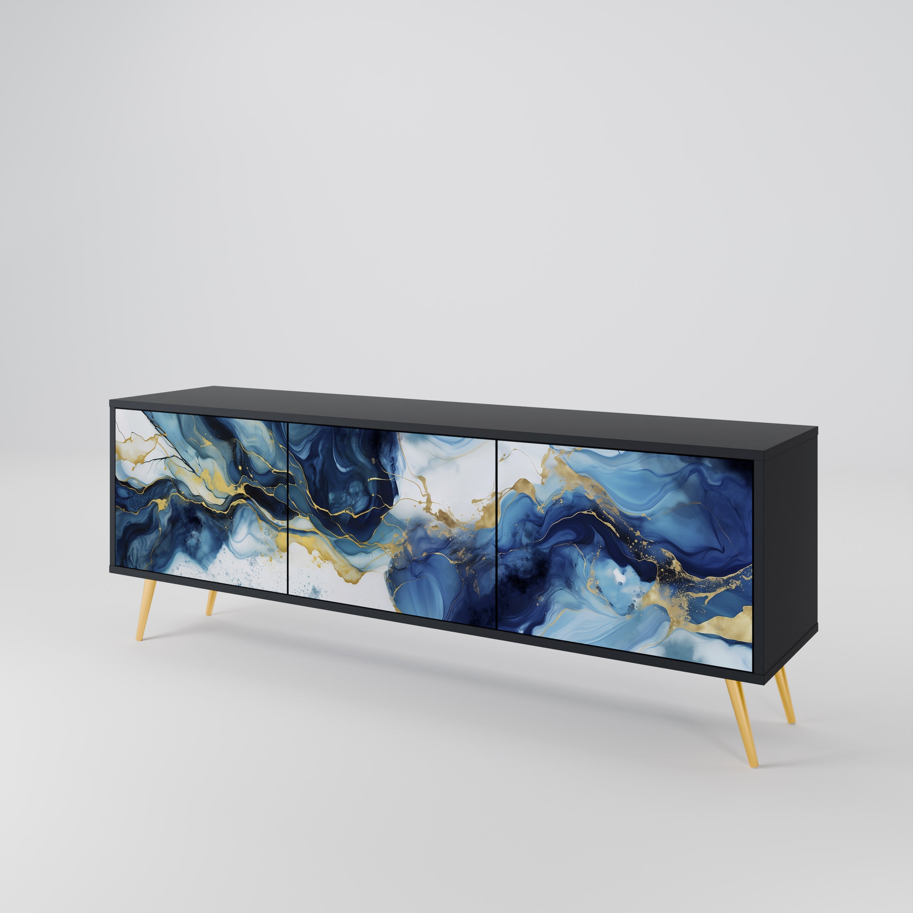 Βάση τηλεόρασης INKY MARBLE 3 πορτών σε μαύρο φινίρισμα