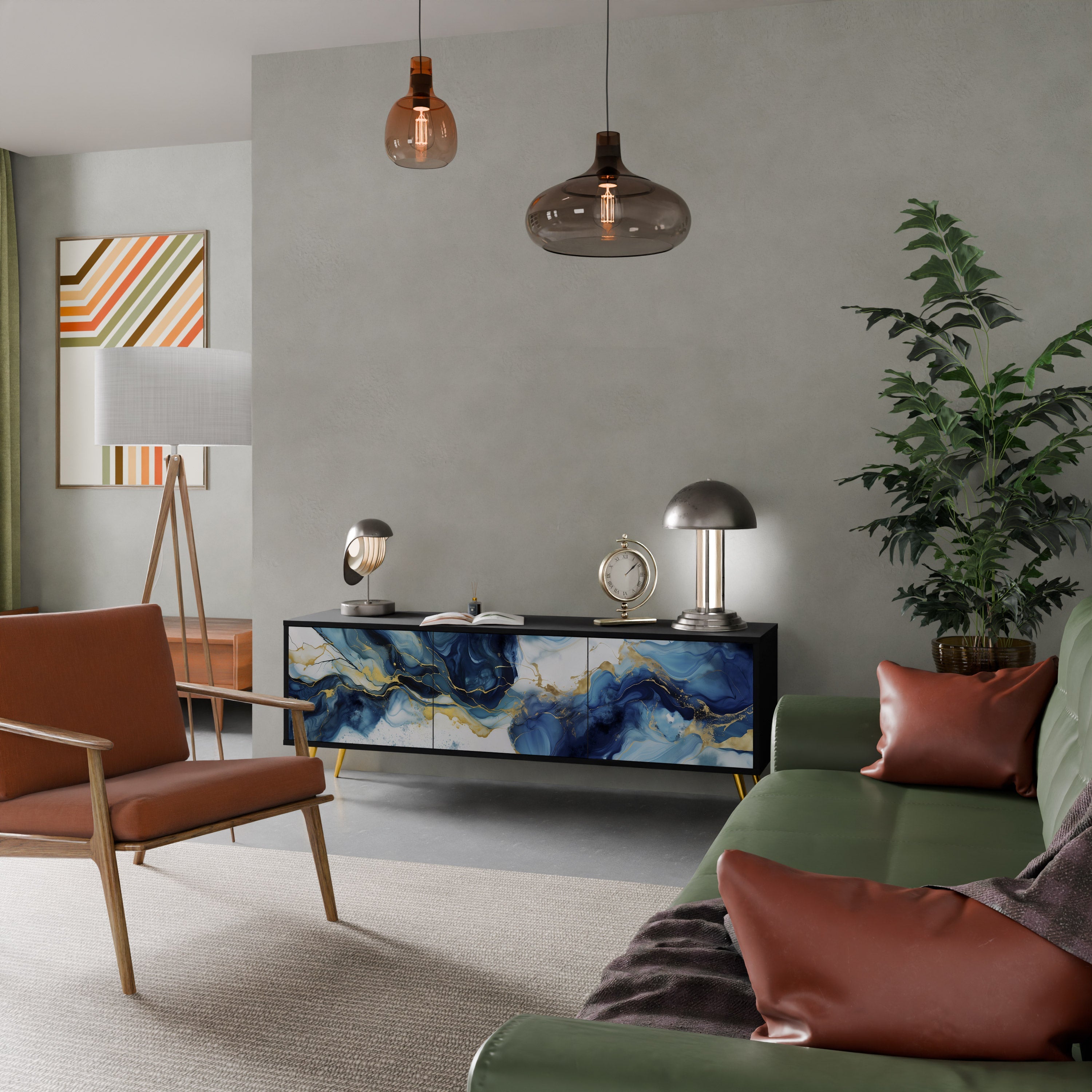 Βάση τηλεόρασης INKY MARBLE 3 πορτών σε μαύρο φινίρισμα