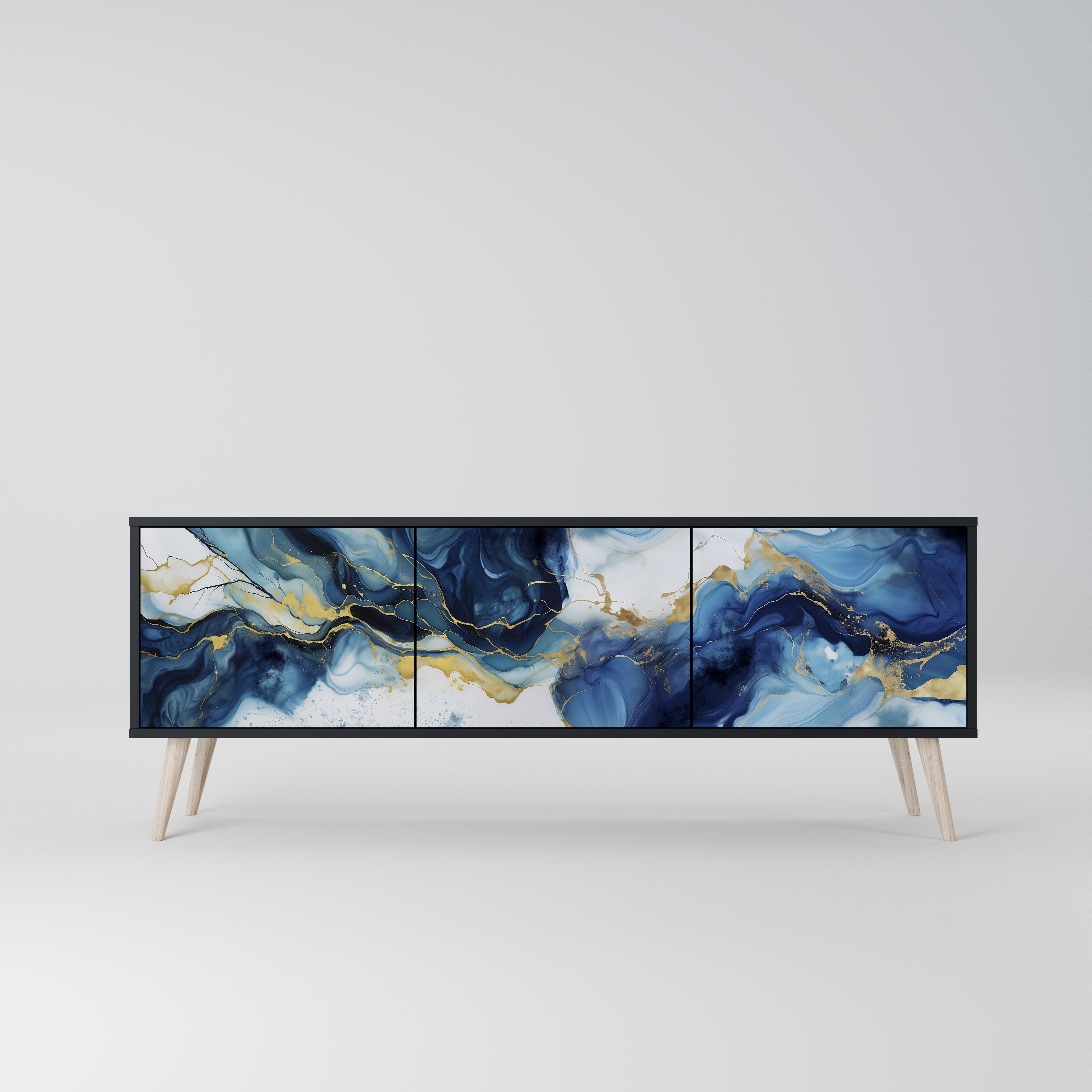 Βάση τηλεόρασης INKY MARBLE 3 πορτών σε μαύρο φινίρισμα