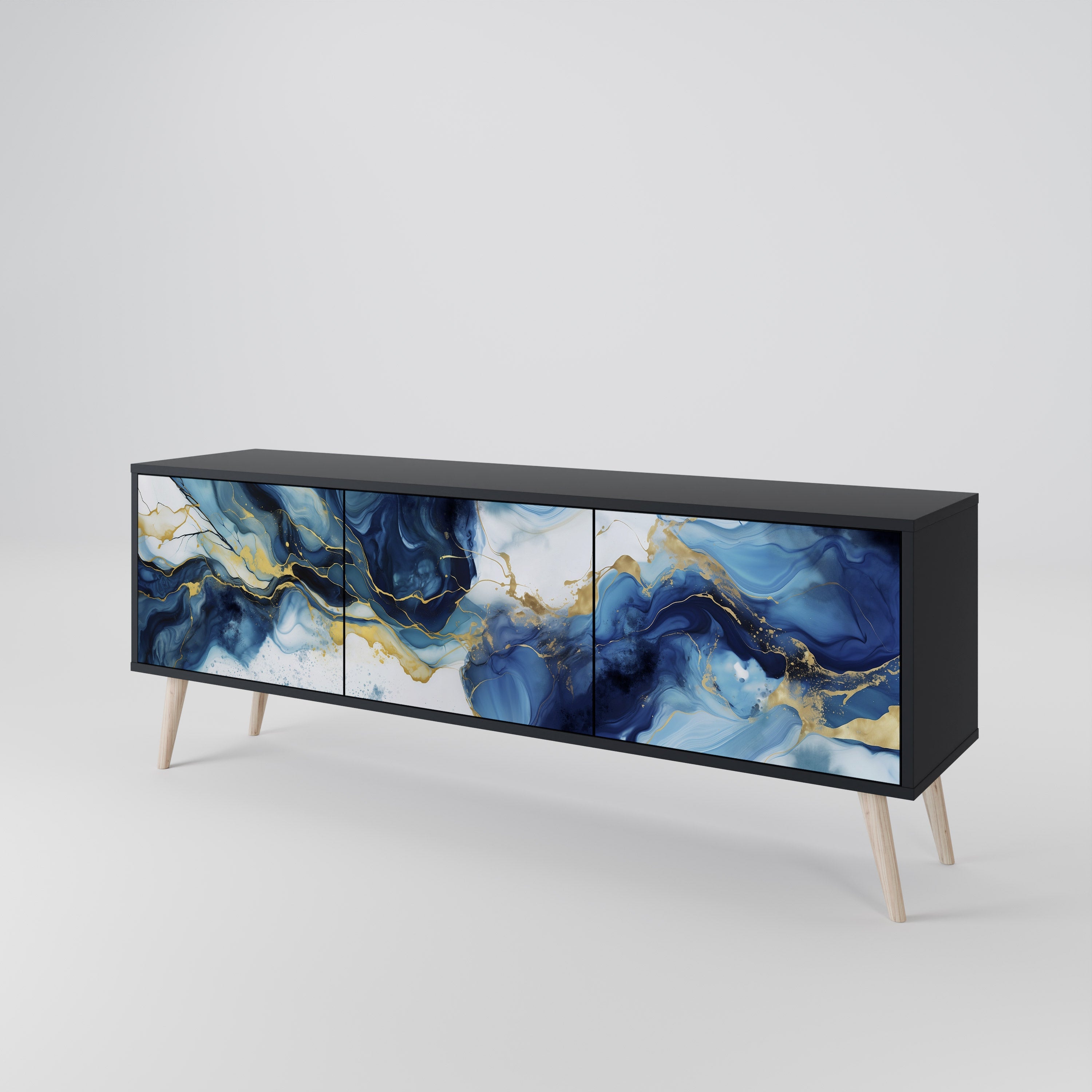 Βάση τηλεόρασης INKY MARBLE 3 πορτών σε μαύρο φινίρισμα
