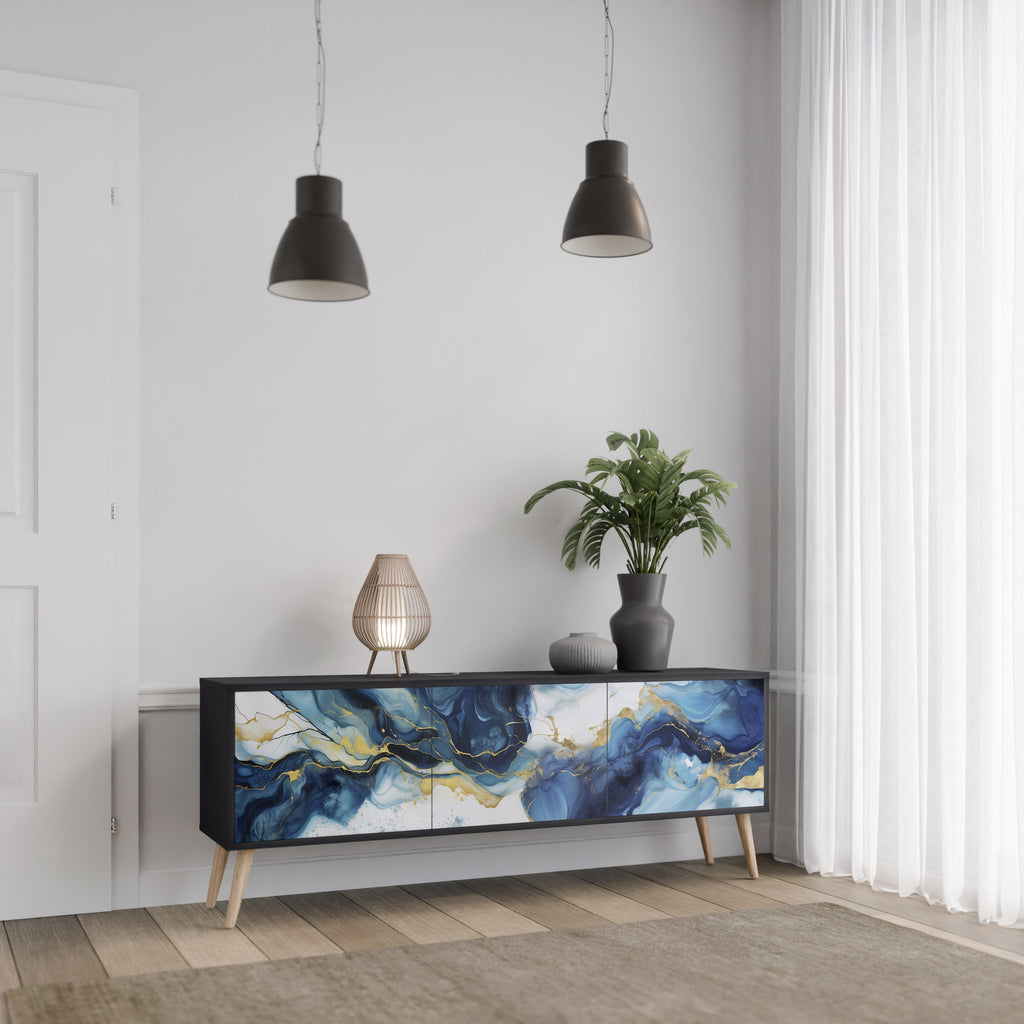 Βάση τηλεόρασης INKY MARBLE 3 πορτών σε μαύρο φινίρισμα
