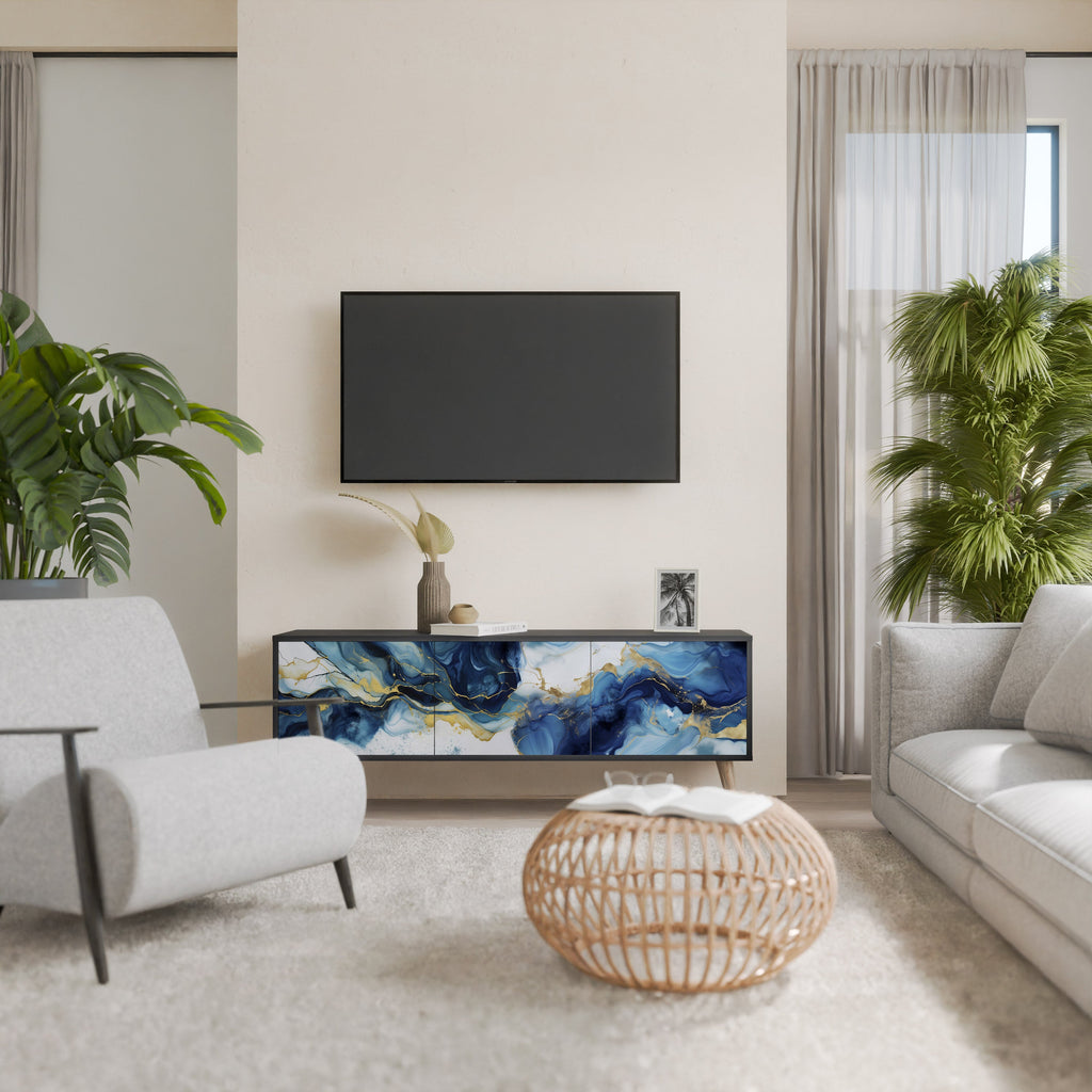 Βάση τηλεόρασης INKY MARBLE 3 πορτών σε μαύρο φινίρισμα