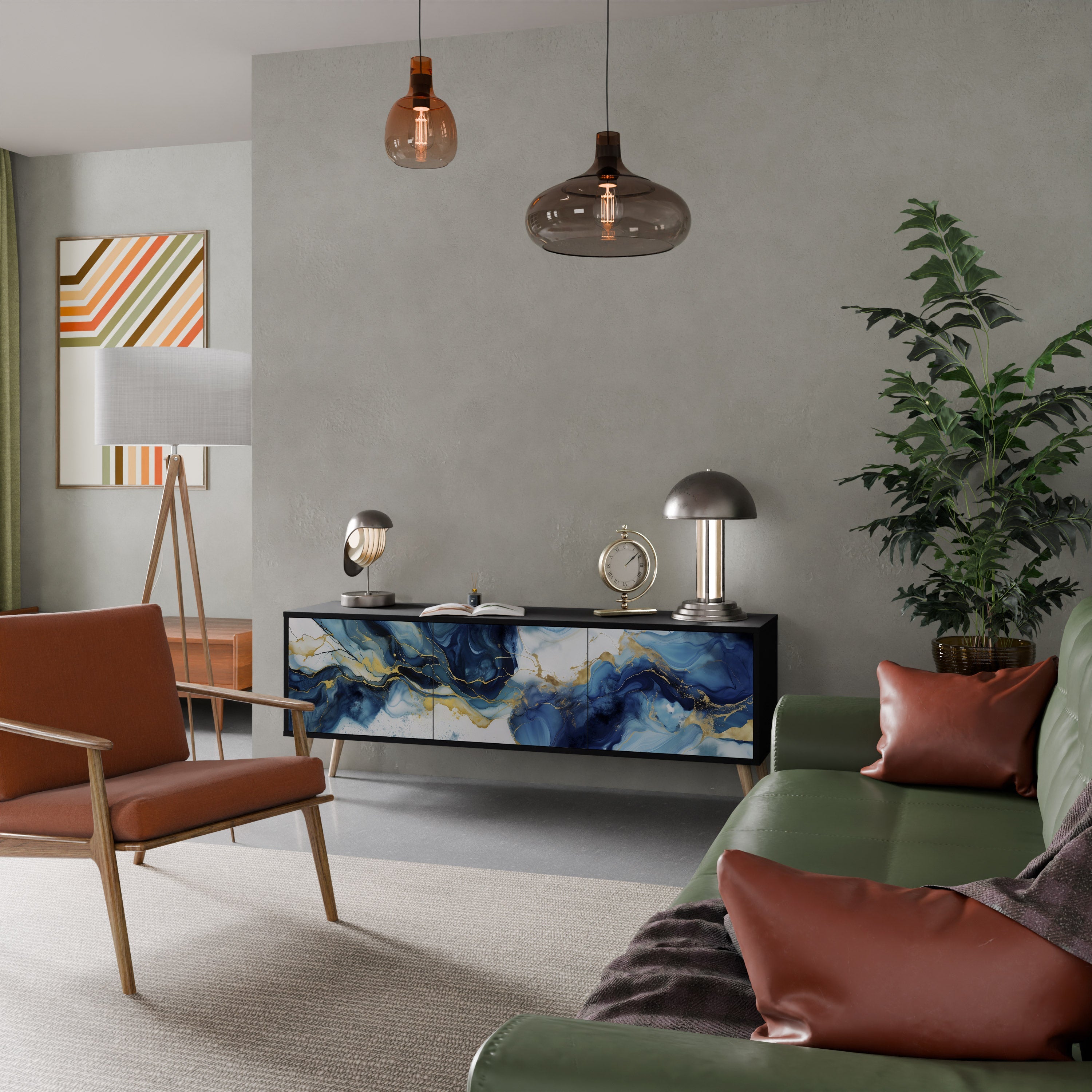 Βάση τηλεόρασης INKY MARBLE 3 πορτών σε μαύρο φινίρισμα