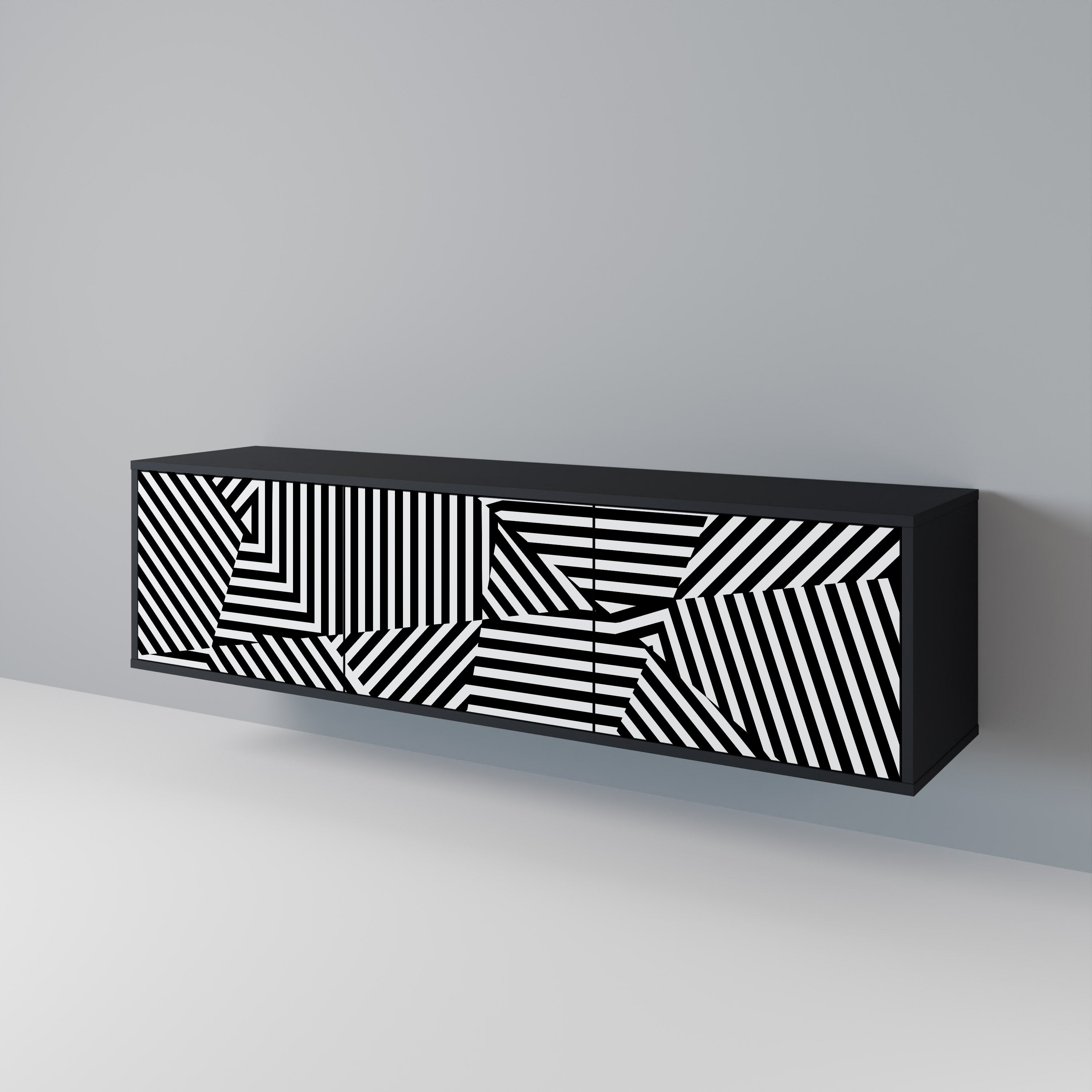 Βάση τηλεόρασης ILLUSIONARY LATTICE με 3 πόρτες σε μαύρο φινίρισμα
