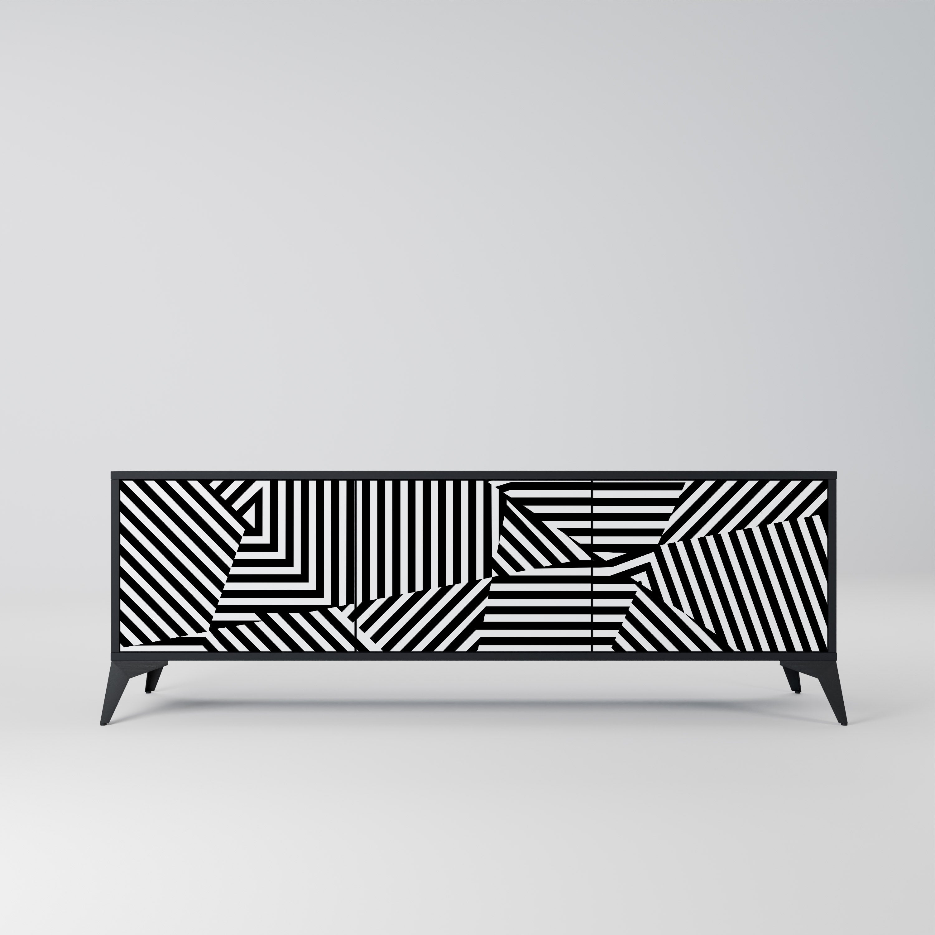 Βάση τηλεόρασης ILLUSIONARY LATTICE με 3 πόρτες σε μαύρο φινίρισμα
