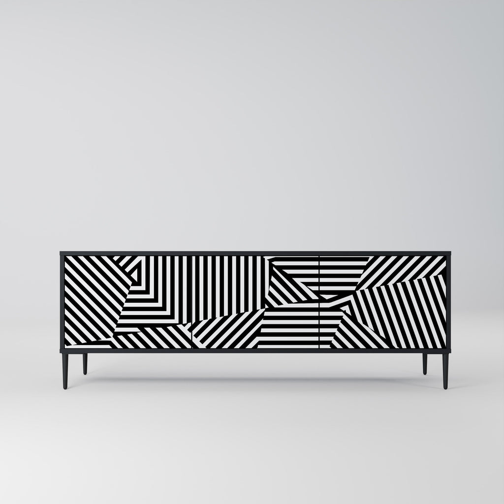 Βάση τηλεόρασης ILLUSIONARY LATTICE με 3 πόρτες σε μαύρο φινίρισμα
