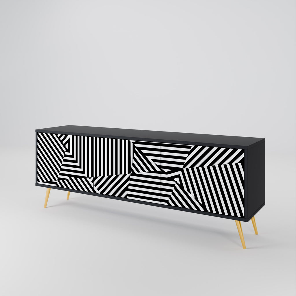 Βάση τηλεόρασης ILLUSIONARY LATTICE με 3 πόρτες σε μαύρο φινίρισμα