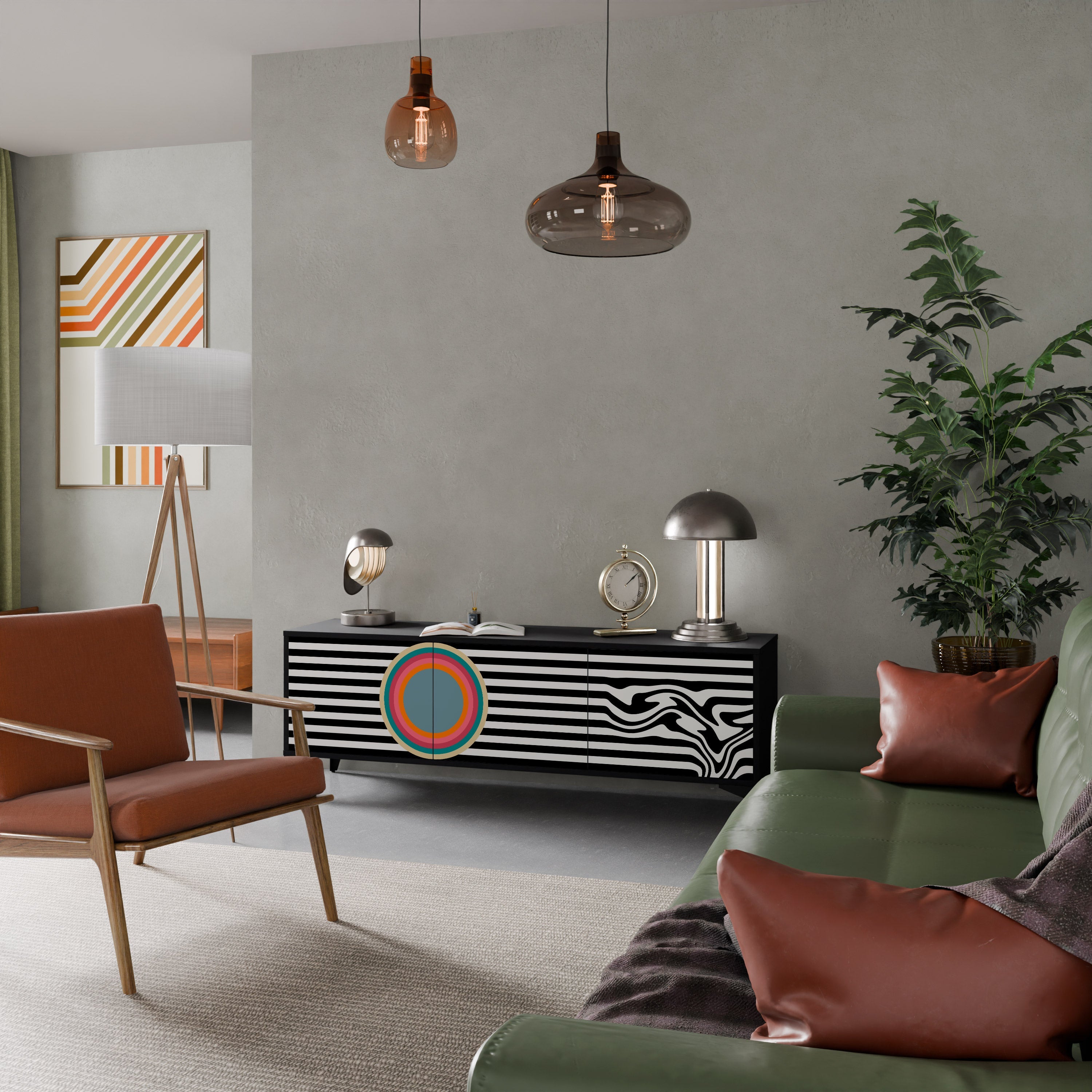 SPECTRA SHOWCASE Τριθέσια βάση τηλεόρασης σε μαύρο φινίρισμα