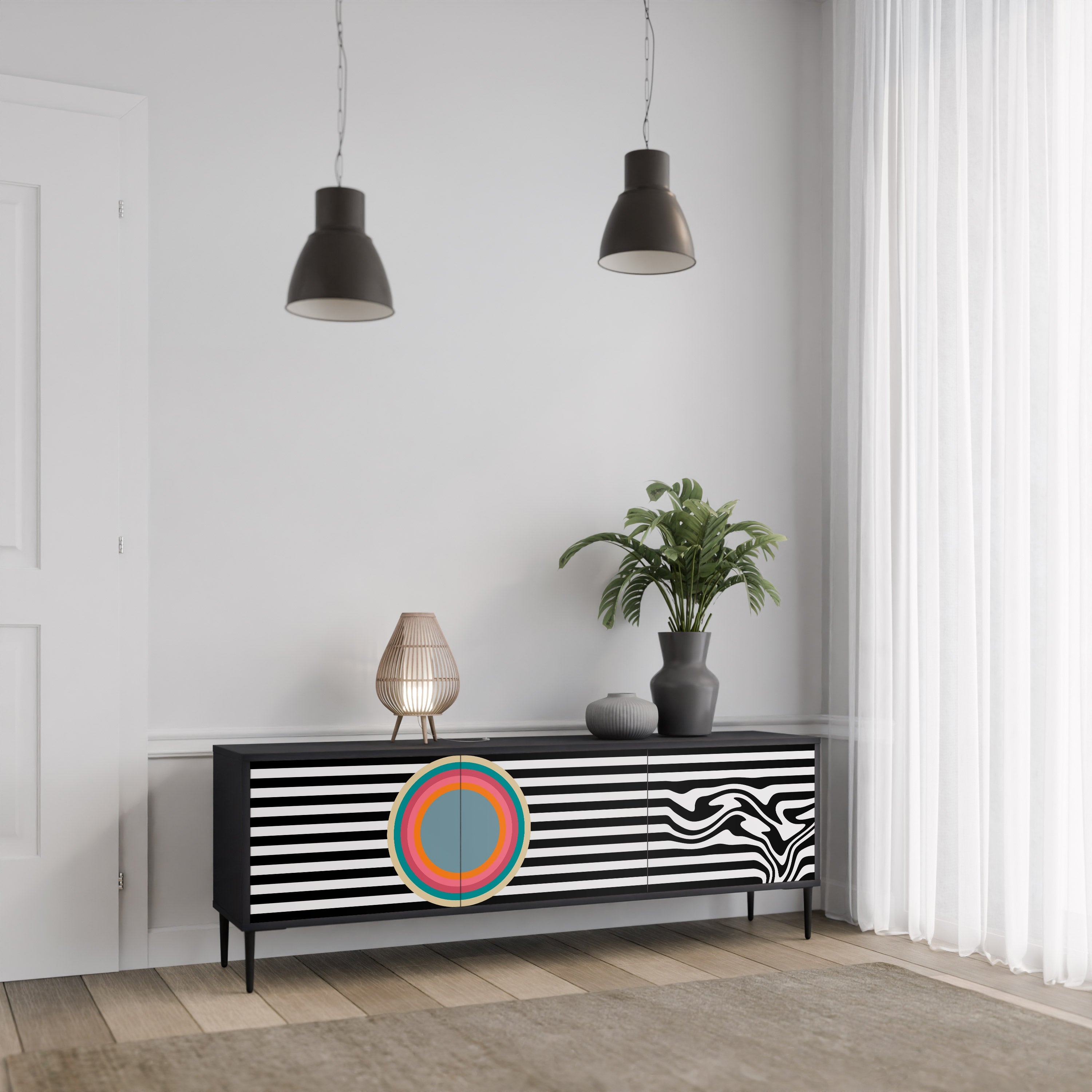 SPECTRA SHOWCASE Τριθέσια βάση τηλεόρασης σε μαύρο φινίρισμα