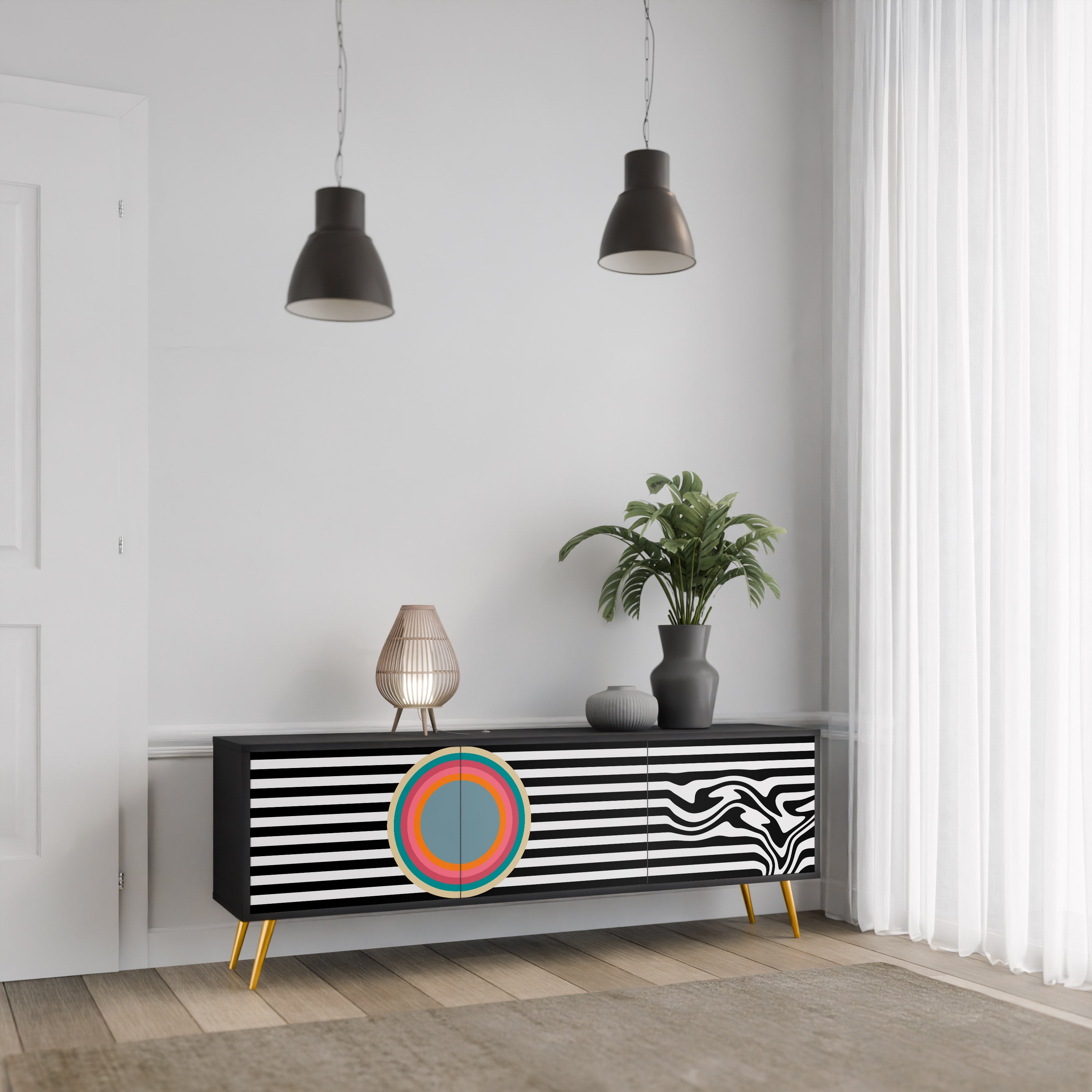 SPECTRA SHOWCASE Τριθέσια βάση τηλεόρασης σε μαύρο φινίρισμα