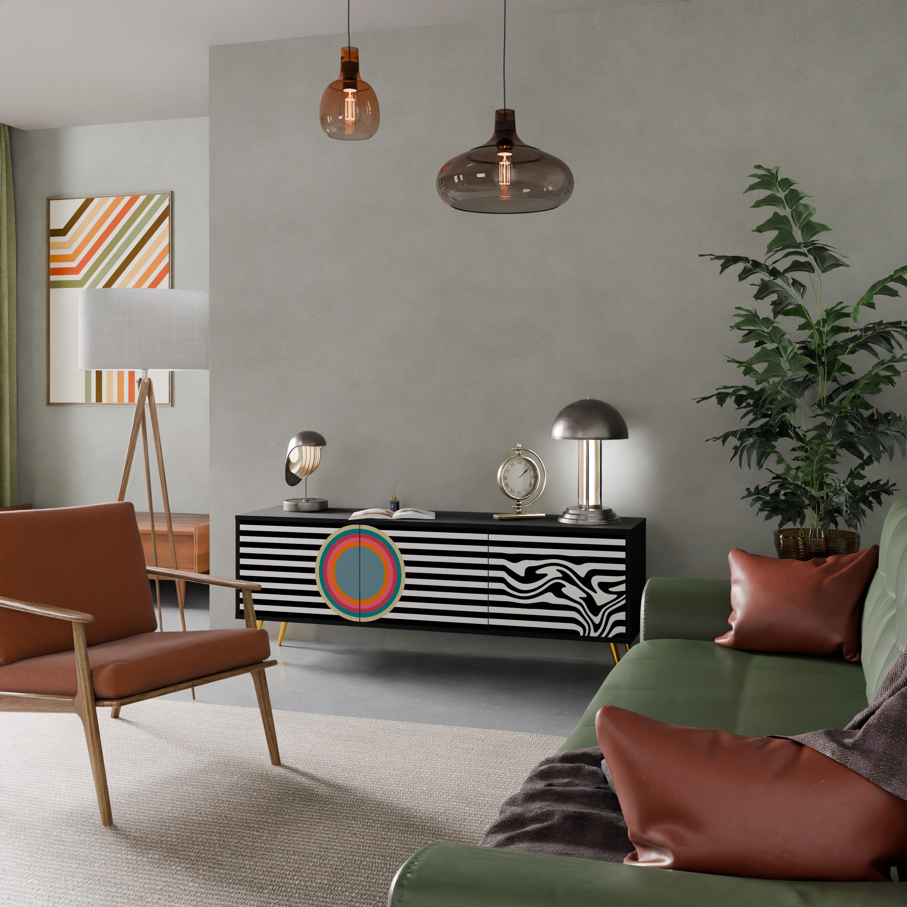 SPECTRA SHOWCASE Τριθέσια βάση τηλεόρασης σε μαύρο φινίρισμα