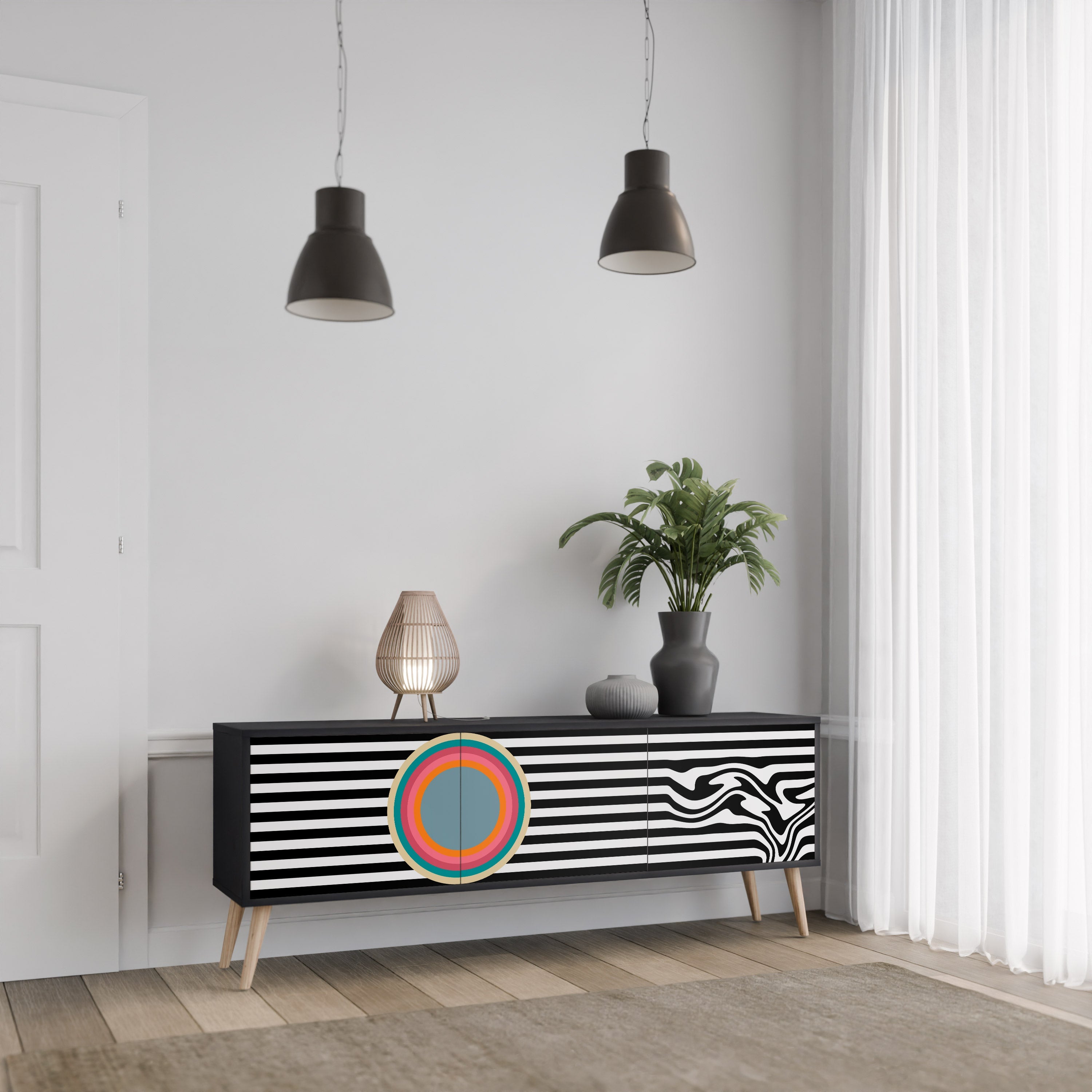 SPECTRA SHOWCASE Τριθέσια βάση τηλεόρασης σε μαύρο φινίρισμα