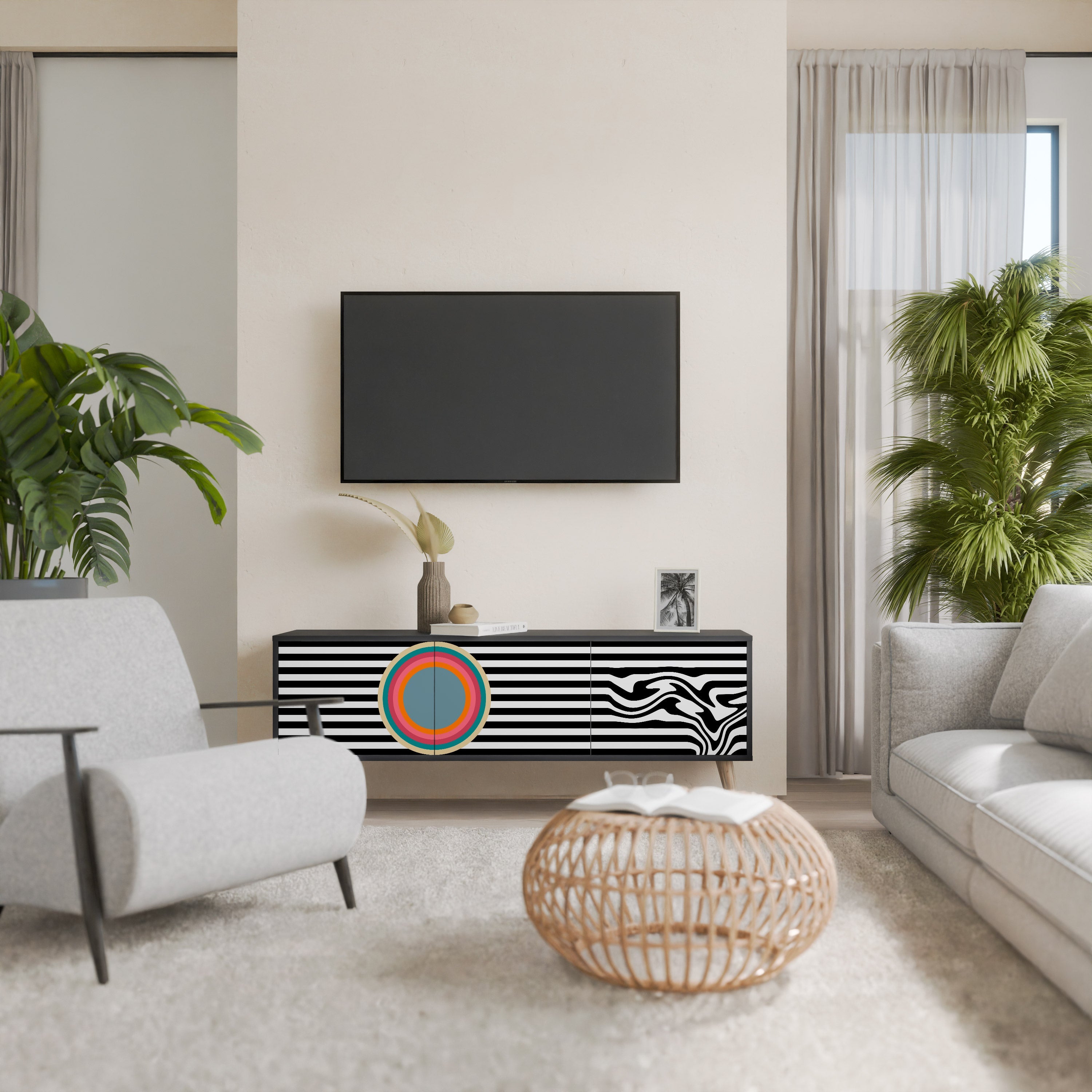 SPECTRA SHOWCASE Τριθέσια βάση τηλεόρασης σε μαύρο φινίρισμα