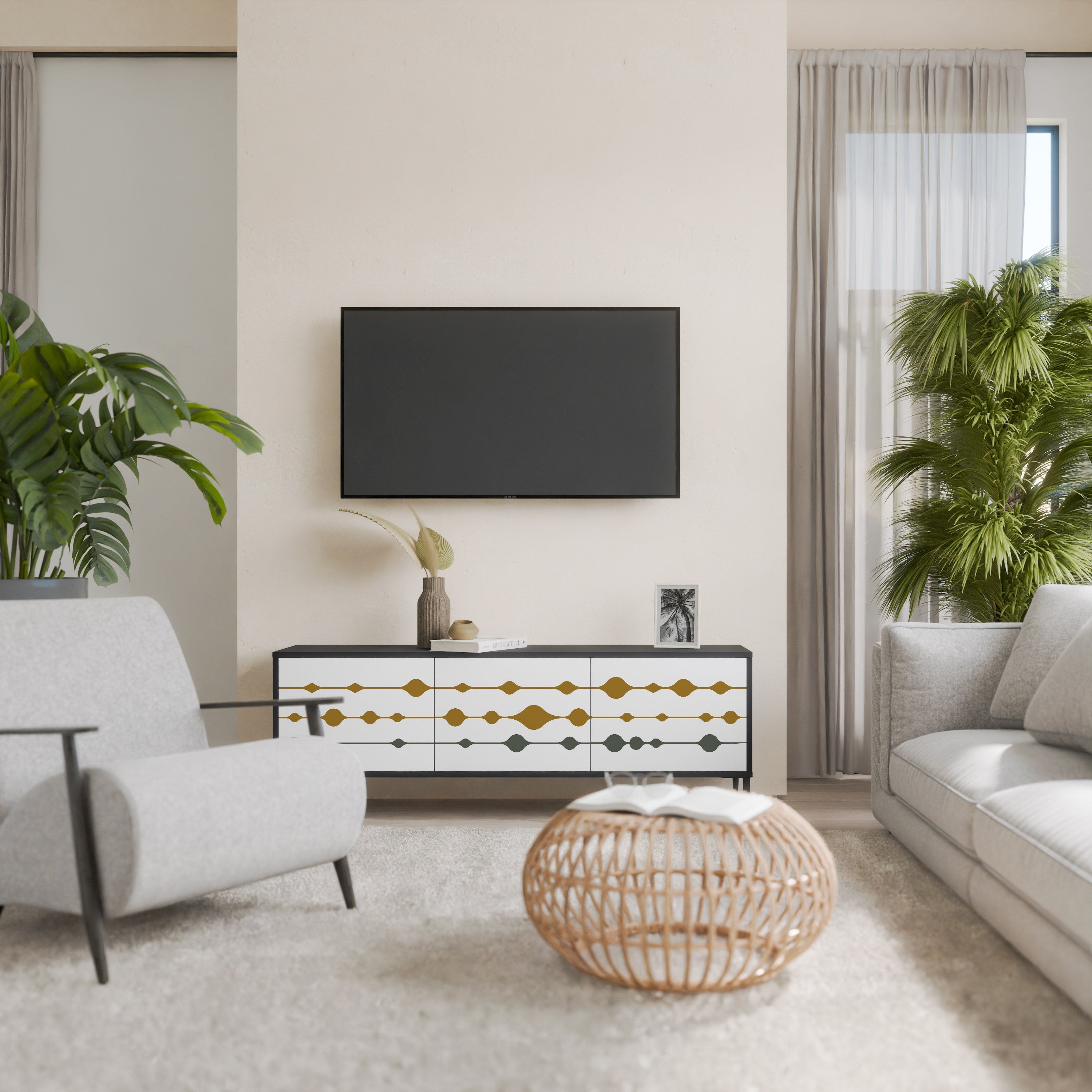 Βάση τηλεόρασης VIVID TONE 3 πορτών σε μαύρο φινίρισμα
